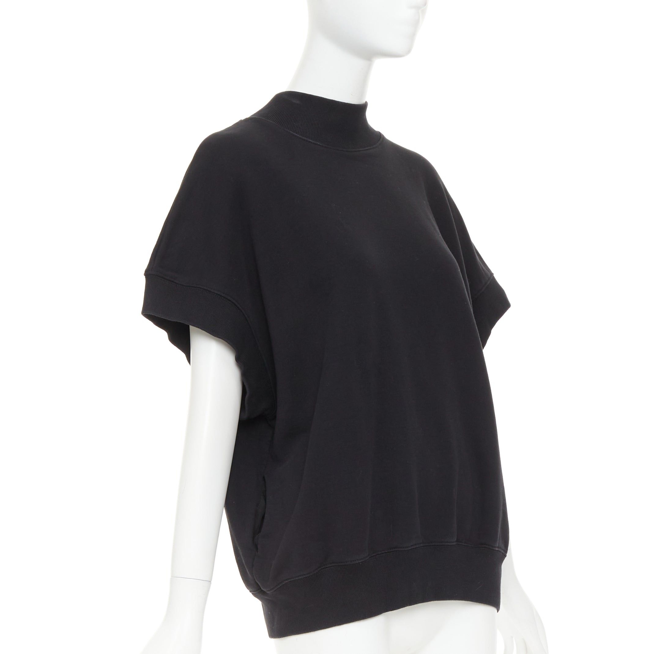 Dries Van Noten DRIES VAN NOTEN black cotton mock neck dolman short sleeves boxy sweatshirt XS Size XS / US 0-2 / IT 36-38 - 3 Thumbnail