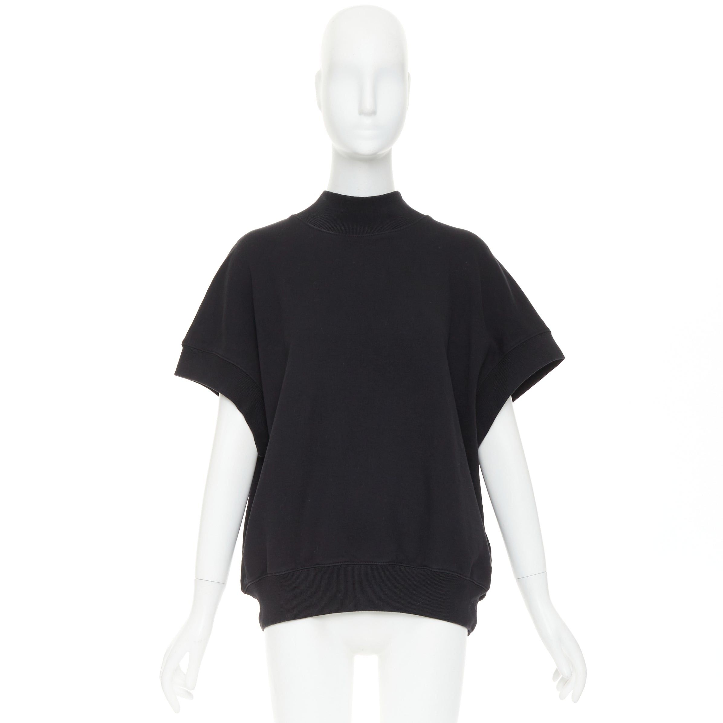 Dries Van Noten DRIES VAN NOTEN black cotton mock neck dolman short sleeves boxy sweatshirt XS Size XS / US 0-2 / IT 36-38 - 9 Thumbnail