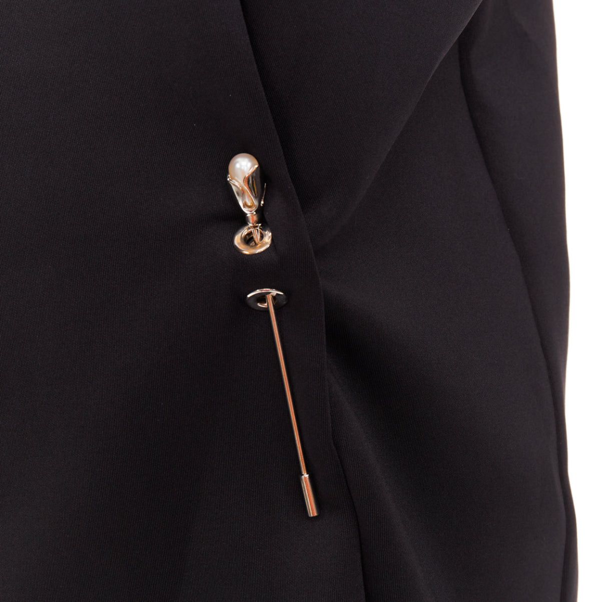 Balenciaga BALENCIAGA 2015 Runway black neoprene pearl pin asymmetric draped boxy top S Size S / US 4 / IT 40 - 2 Thumbnail