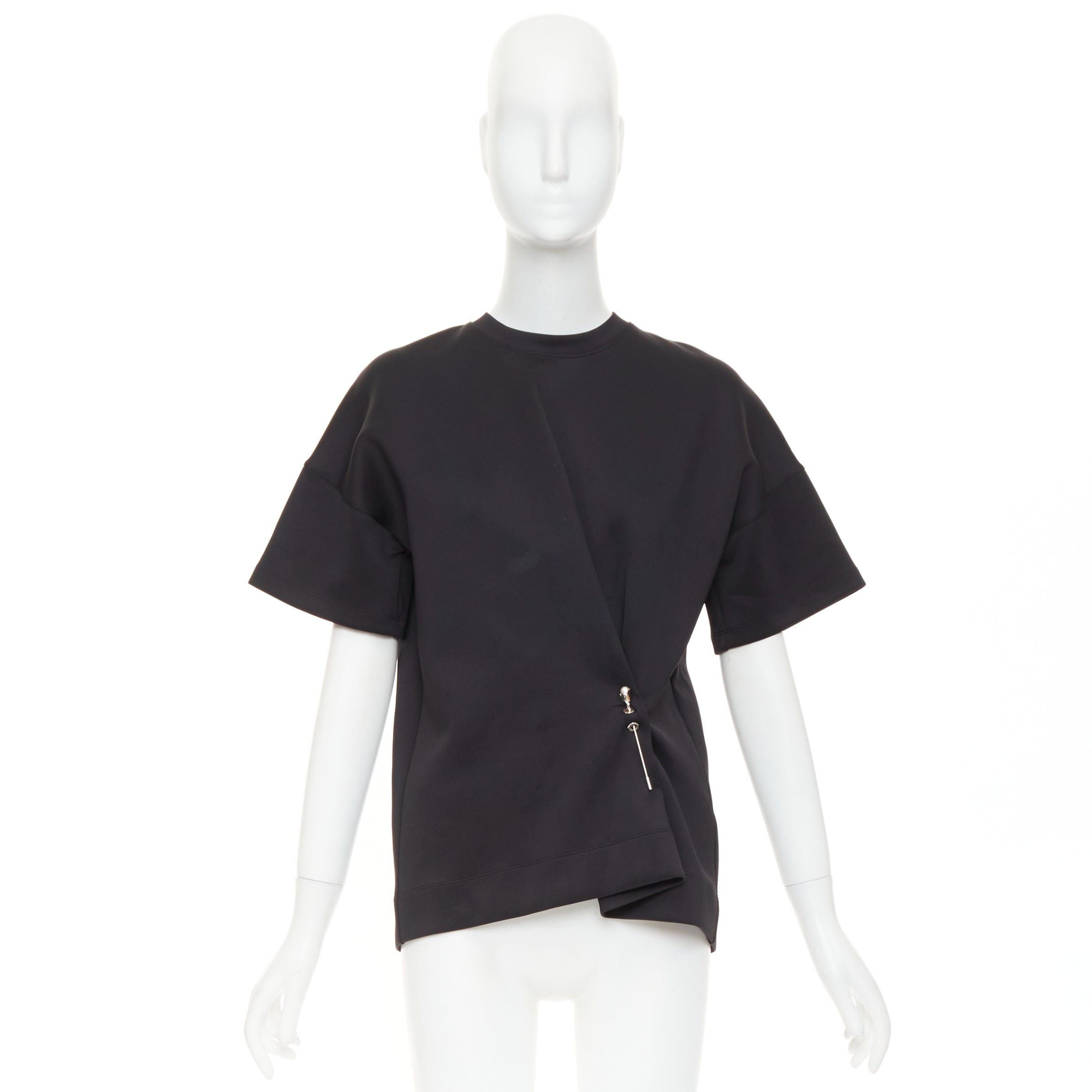Balenciaga BALENCIAGA 2015 Runway black neoprene pearl pin asymmetric draped boxy top S Size S / US 4 / IT 40 - 9 Thumbnail