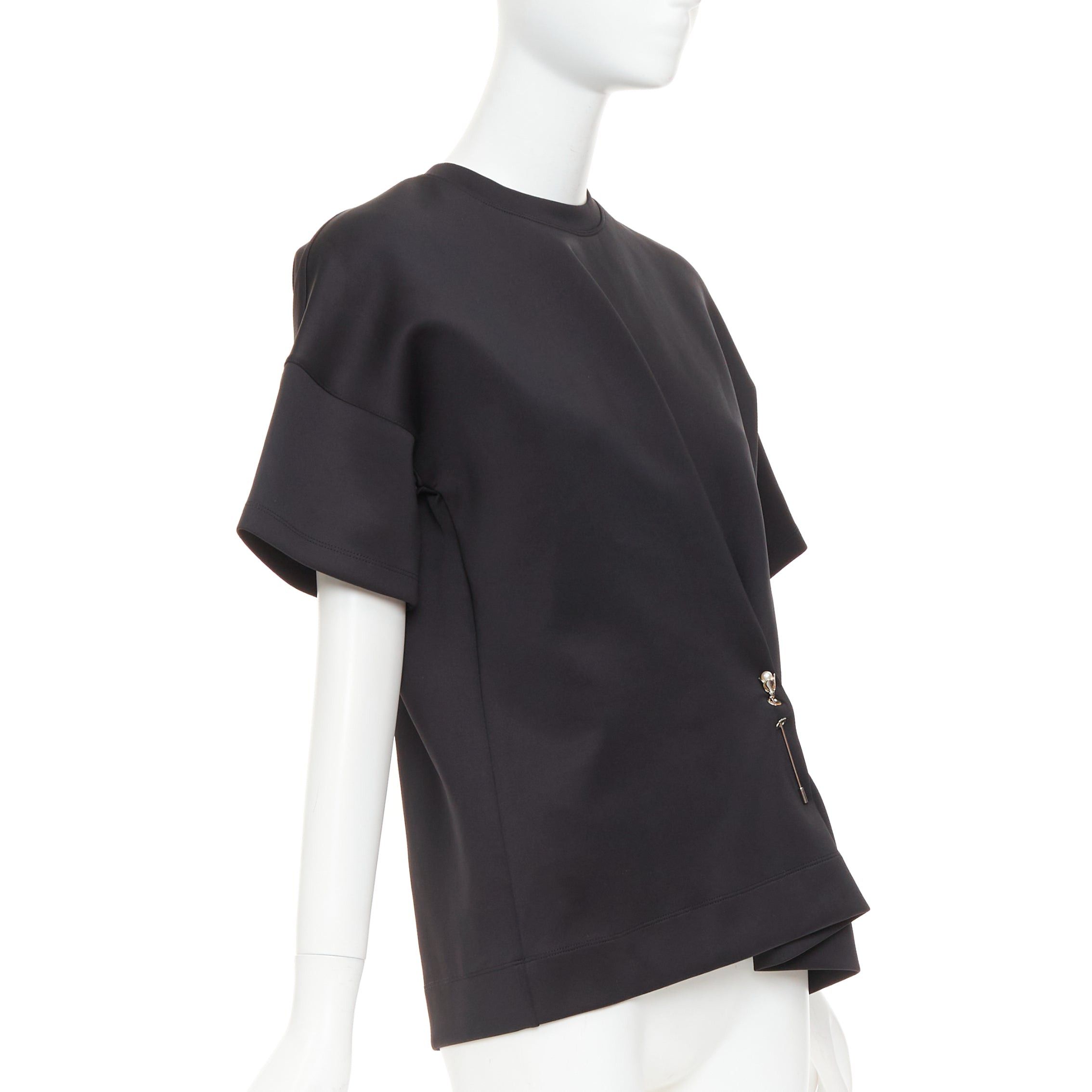 Balenciaga BALENCIAGA 2015 Runway black neoprene pearl pin asymmetric draped boxy top S Size S / US 4 / IT 40 - 3 Thumbnail