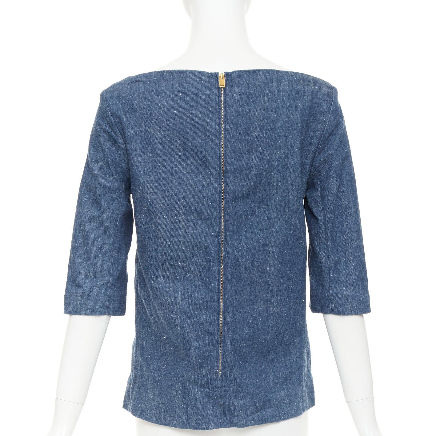 Celine OLD CELINE 2011 Phoebe Philo blue cotton denim bateau boat neck 3/4 sleeve top FR40 S Size M / US 6-8 / IT 42-44 - 5 Thumbnail