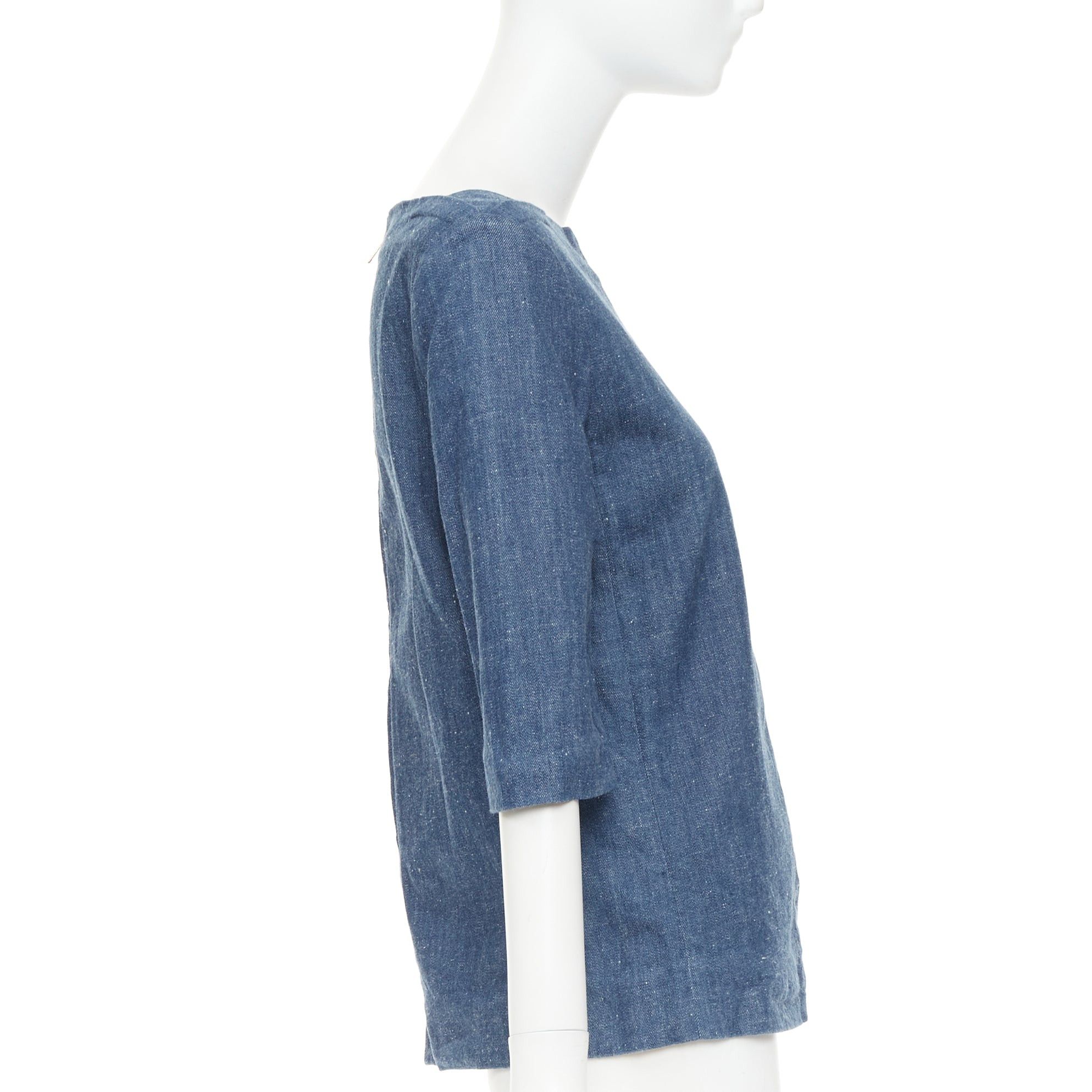 Celine OLD CELINE 2011 Phoebe Philo blue cotton denim bateau boat neck 3/4 sleeve top FR40 S Size M / US 6-8 / IT 42-44 - 4 Thumbnail