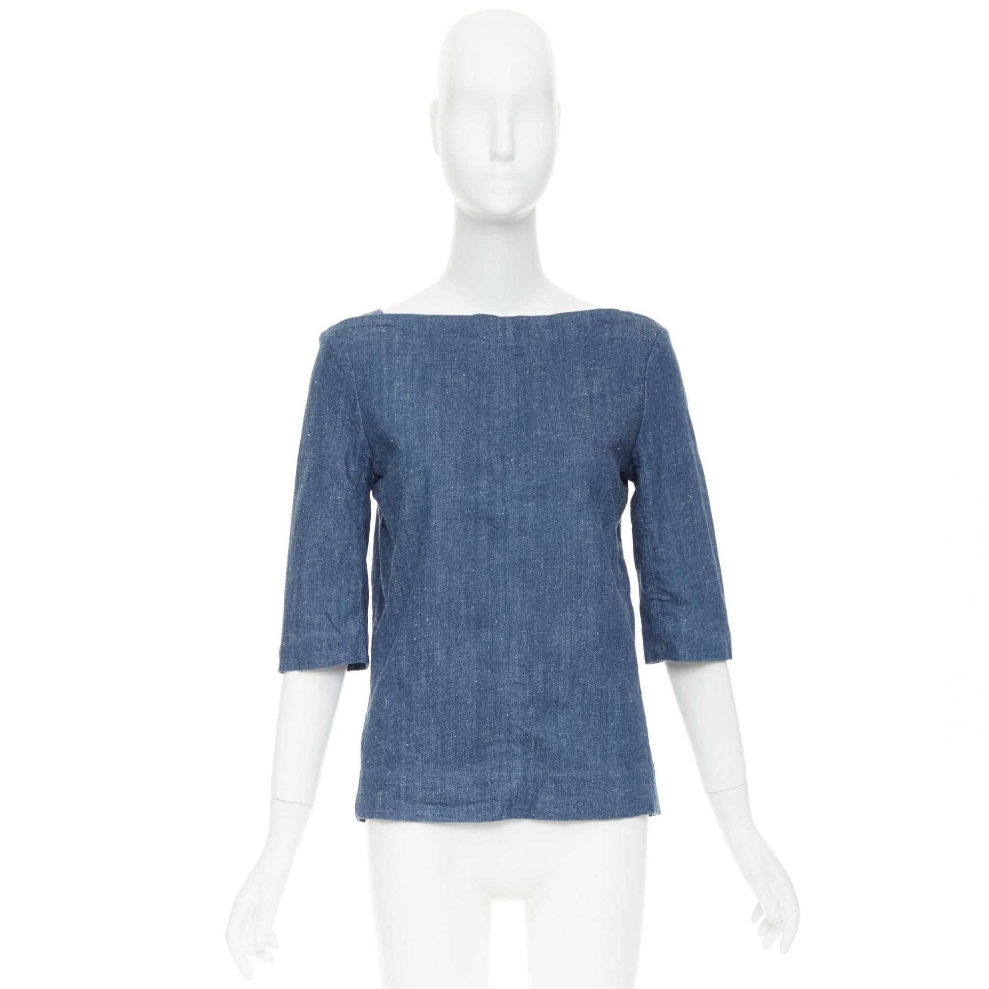Celine OLD CELINE 2011 Phoebe Philo blue cotton denim bateau boat neck 3/4 sleeve top FR40 S Size M / US 6-8 / IT 42-44 - 9 Thumbnail