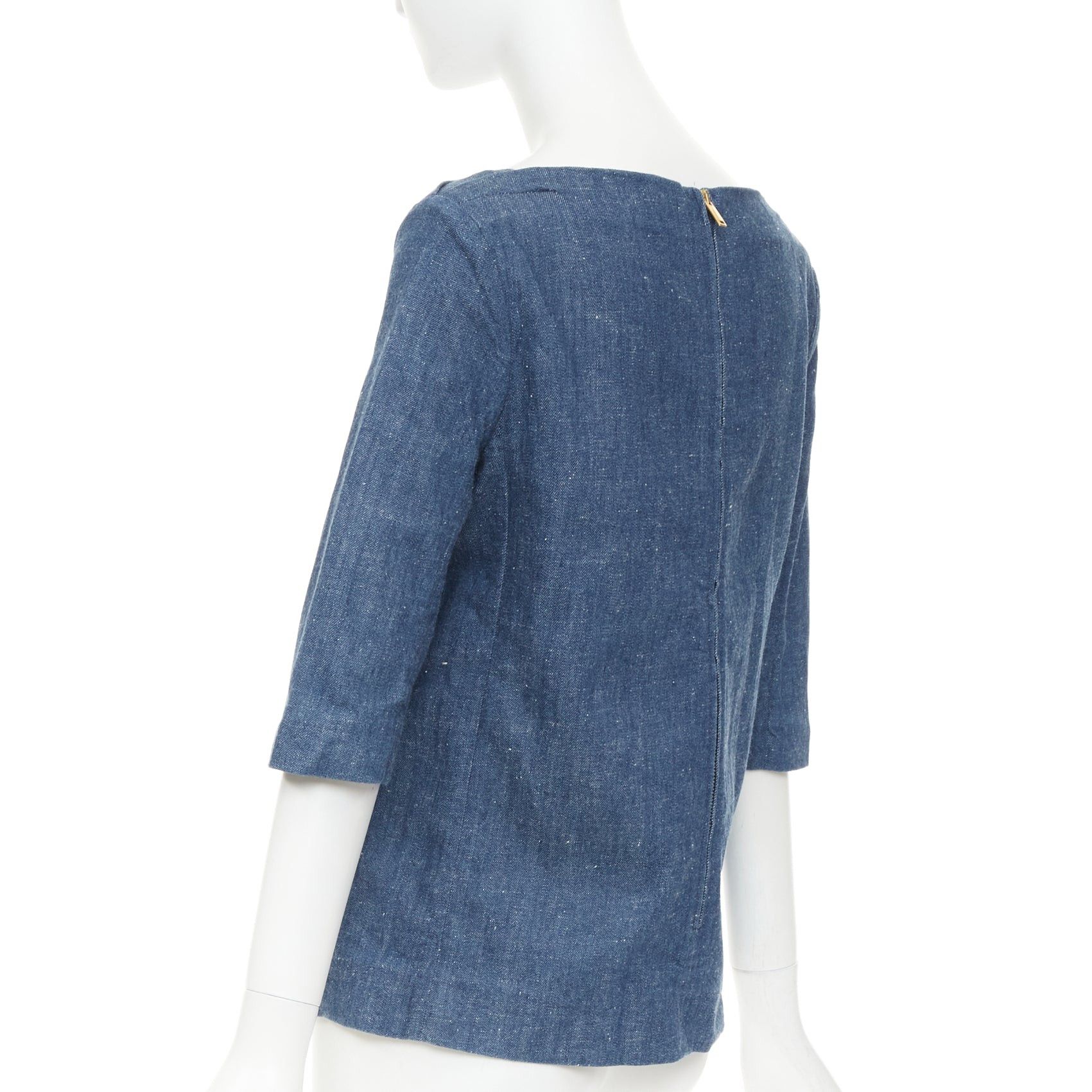 Celine OLD CELINE 2011 Phoebe Philo blue cotton denim bateau boat neck 3/4 sleeve top FR40 S Size M / US 6-8 / IT 42-44 - 6 Thumbnail