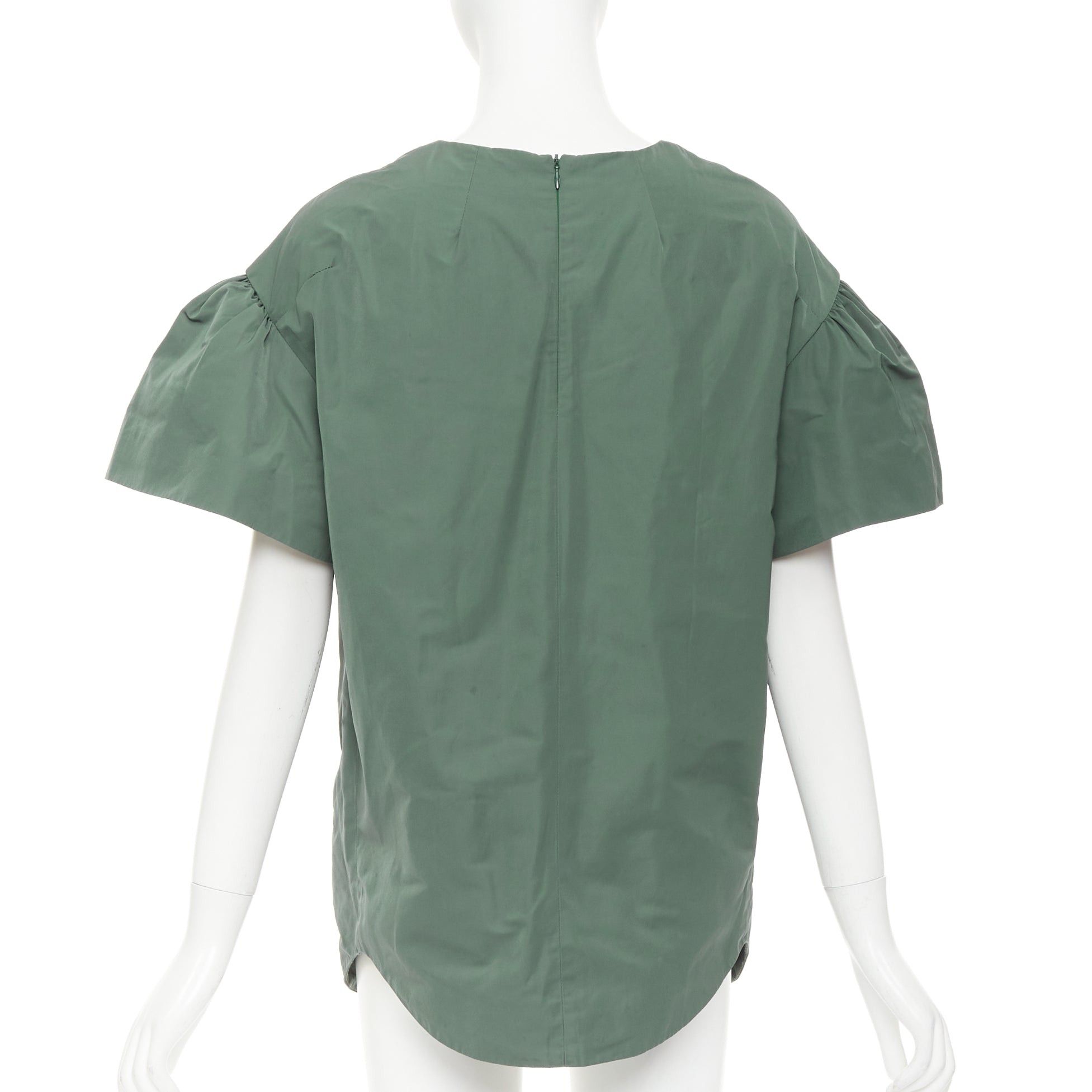 Dries Van Noten DRIES VAN NOTEN 2017 Runway green taffeta darted neck flutter sleeve boxy top FR36 S Size S / US 4 / IT 40 - 5 Thumbnail