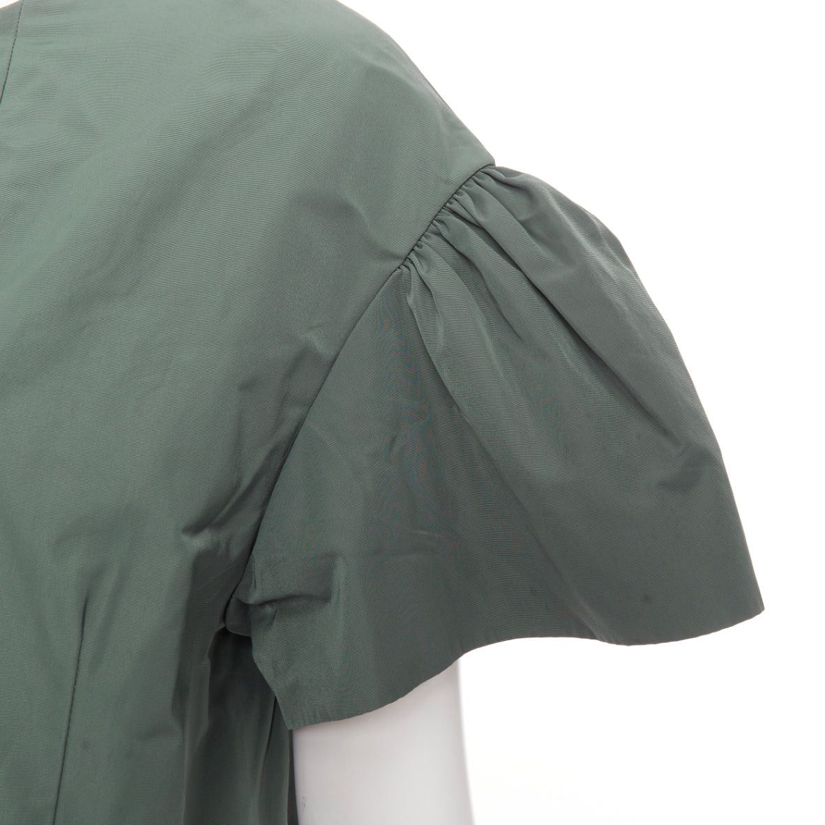 Dries Van Noten DRIES VAN NOTEN 2017 Runway green taffeta darted neck flutter sleeve boxy top FR36 S Size S / US 4 / IT 40 - 2 Thumbnail