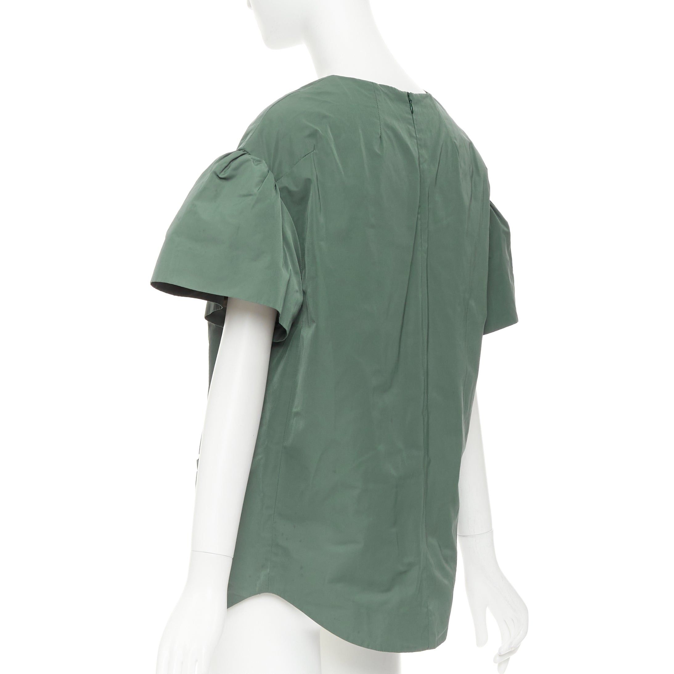 Dries Van Noten DRIES VAN NOTEN 2017 Runway green taffeta darted neck flutter sleeve boxy top FR36 S Size S / US 4 / IT 40 - 6 Thumbnail