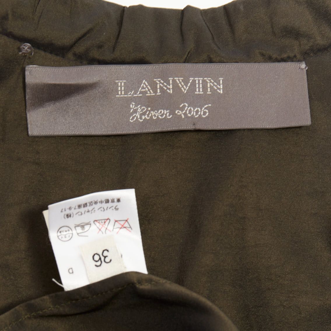 Lanvin LANVIN 2006 olive green silk blend ruched rib contrast blouse overshirt FR36 S Size S / US 4 / IT 40 - 9 Thumbnail