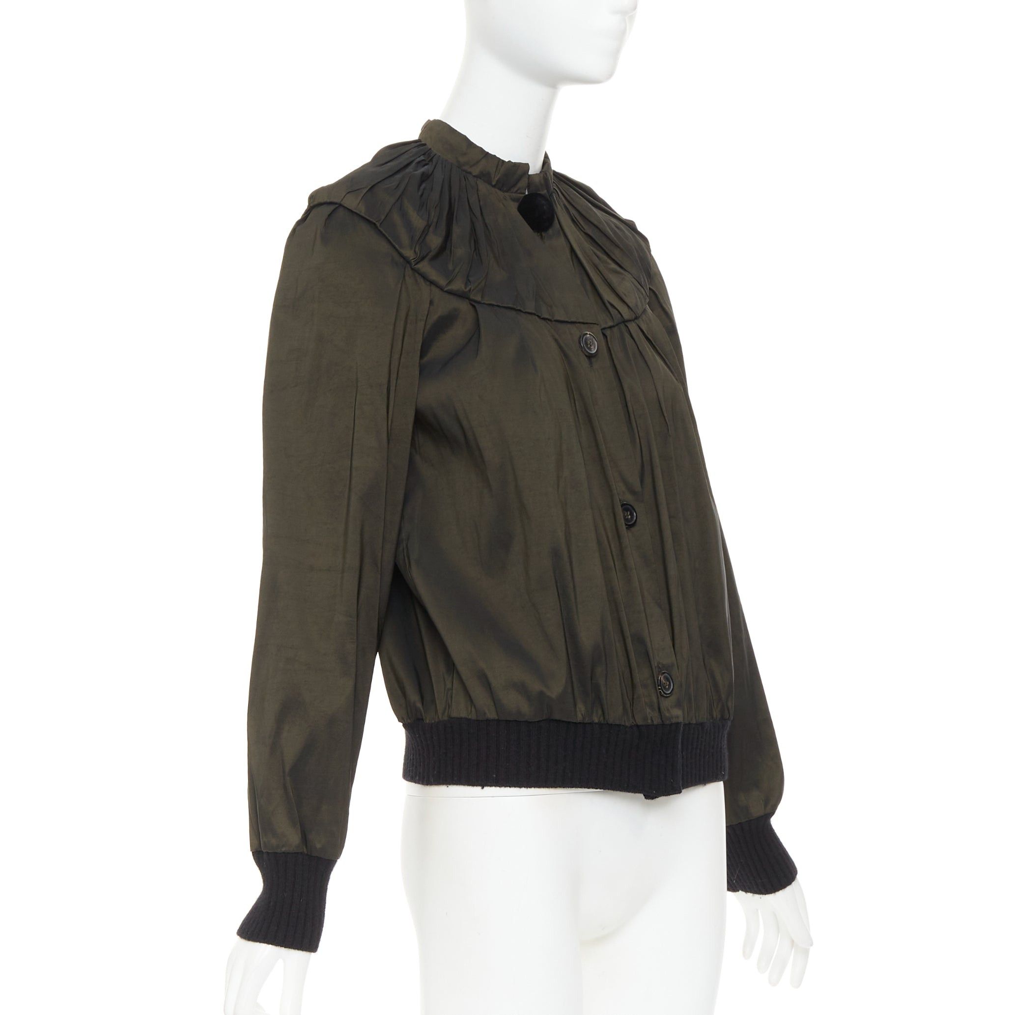 Lanvin LANVIN 2006 olive green silk blend ruched rib contrast blouse overshirt FR36 S Size S / US 4 / IT 40 - 4 Thumbnail