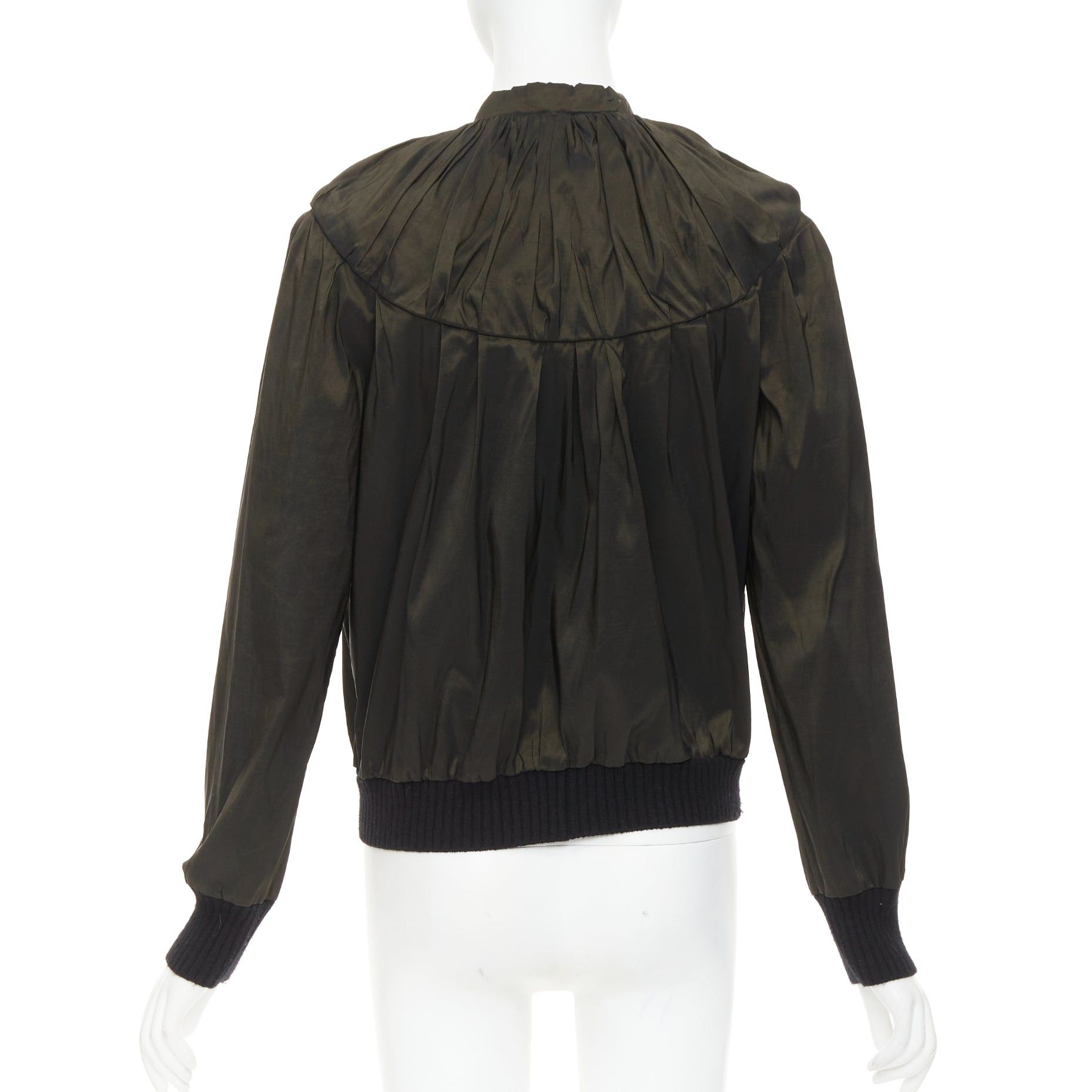 Lanvin LANVIN 2006 olive green silk blend ruched rib contrast blouse overshirt FR36 S Size S / US 4 / IT 40 - 6 Thumbnail