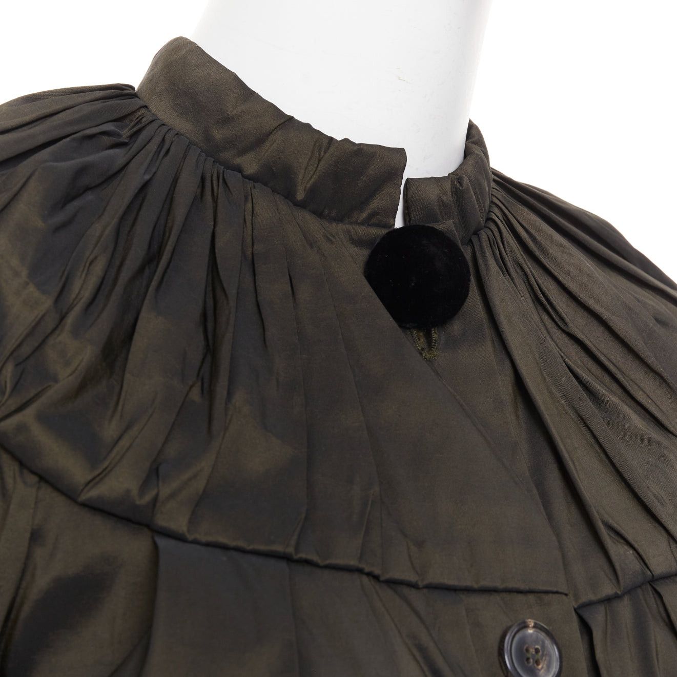 Lanvin LANVIN 2006 olive green silk blend ruched rib contrast blouse overshirt FR36 S Size S / US 4 / IT 40 - 8 Thumbnail