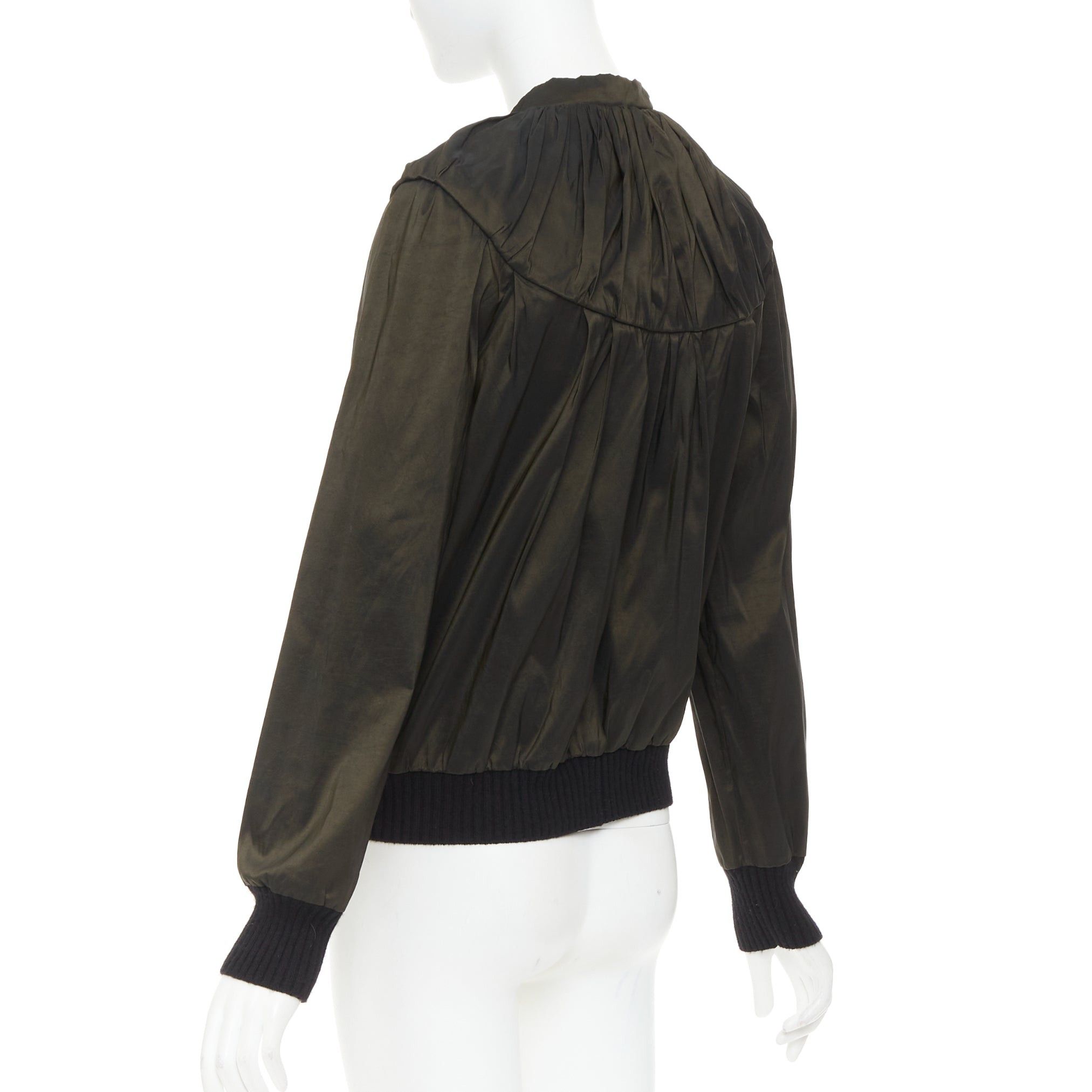 Lanvin LANVIN 2006 olive green silk blend ruched rib contrast blouse overshirt FR36 S Size S / US 4 / IT 40 - 7 Thumbnail