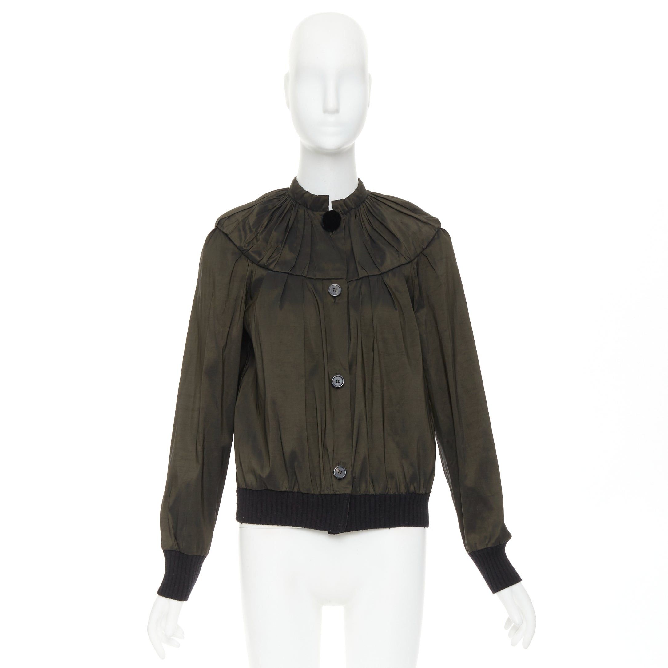 Lanvin LANVIN 2006 olive green silk blend ruched rib contrast blouse overshirt FR36 S Size S / US 4 / IT 40 - 10 Thumbnail