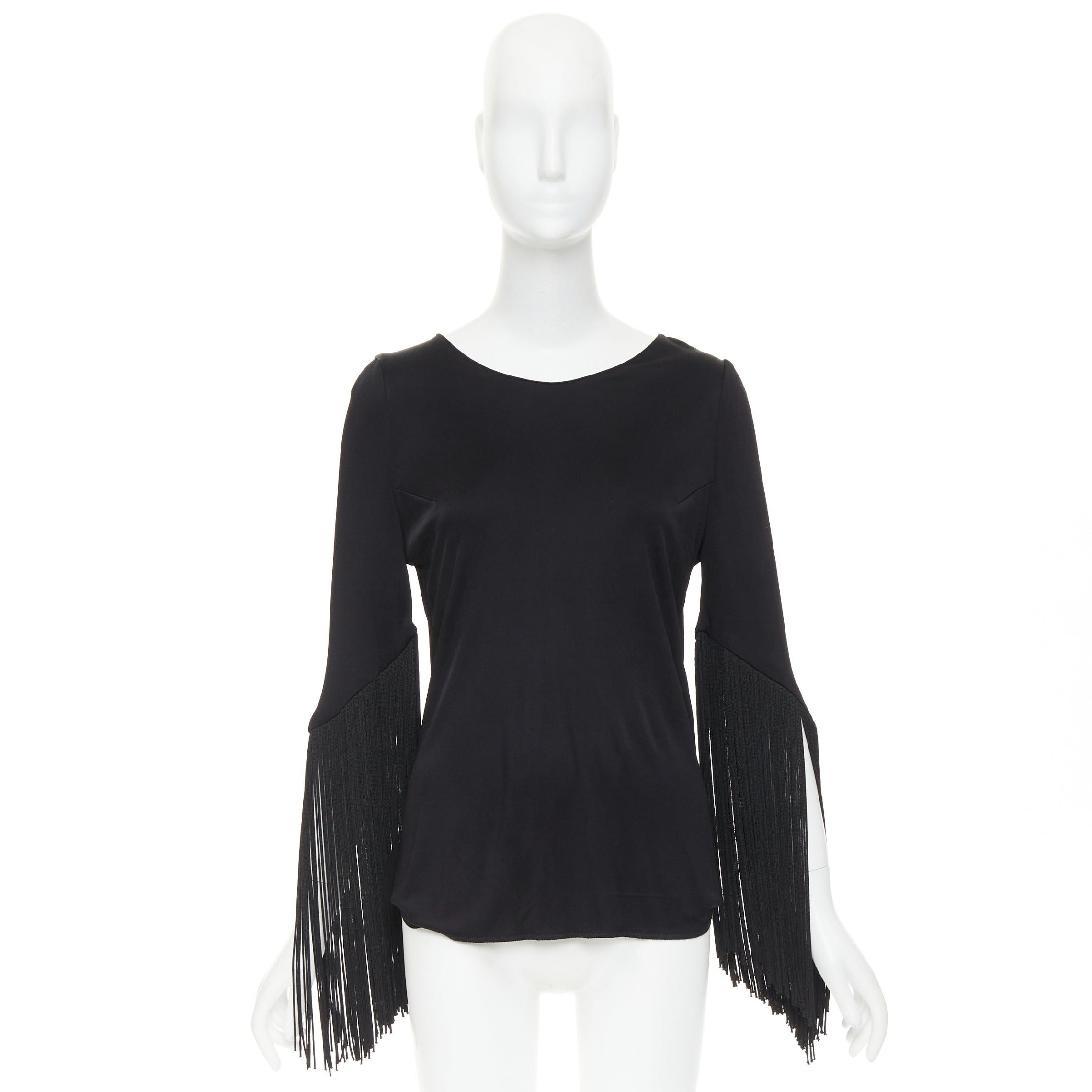 Galvan GALVAN 2018 Vesper black viscose fringe roped half sleeve bateau neck top FR40 S Size M / US 6-8 / IT 42-44 - 9 Thumbnail