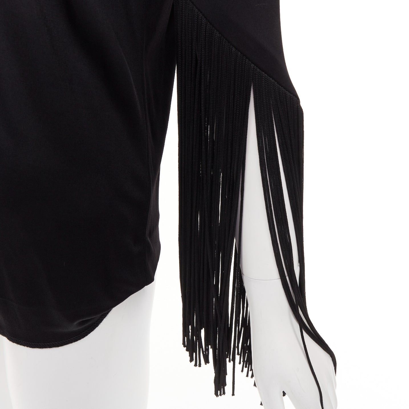 Galvan GALVAN 2018 Vesper black viscose fringe roped half sleeve bateau neck top FR40 S Size M / US 6-8 / IT 42-44 - 2 Thumbnail