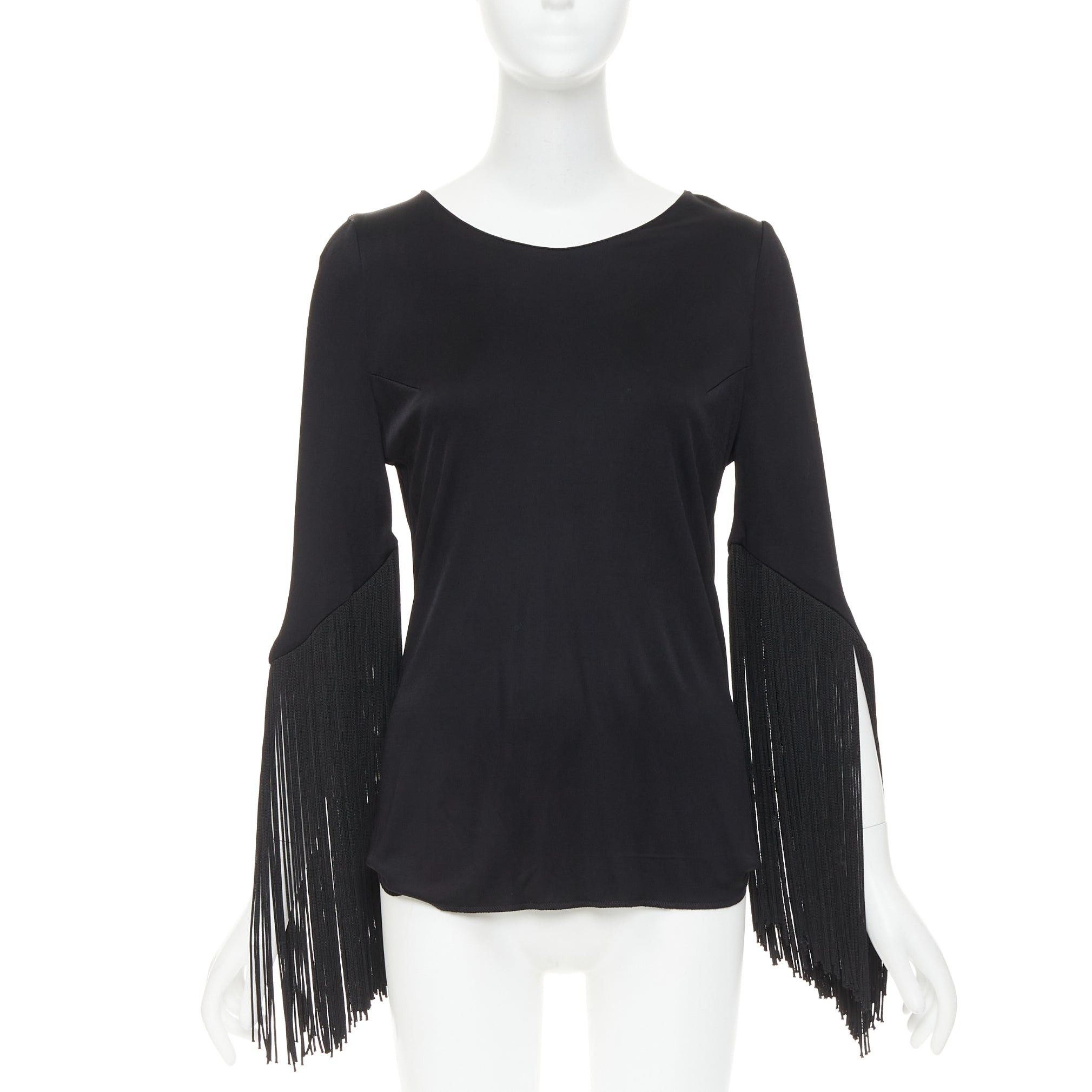 Galvan GALVAN 2018 Vesper black viscose fringe roped half sleeve bateau neck top FR40 S Size M / US 6-8 / IT 42-44 - 3 Thumbnail