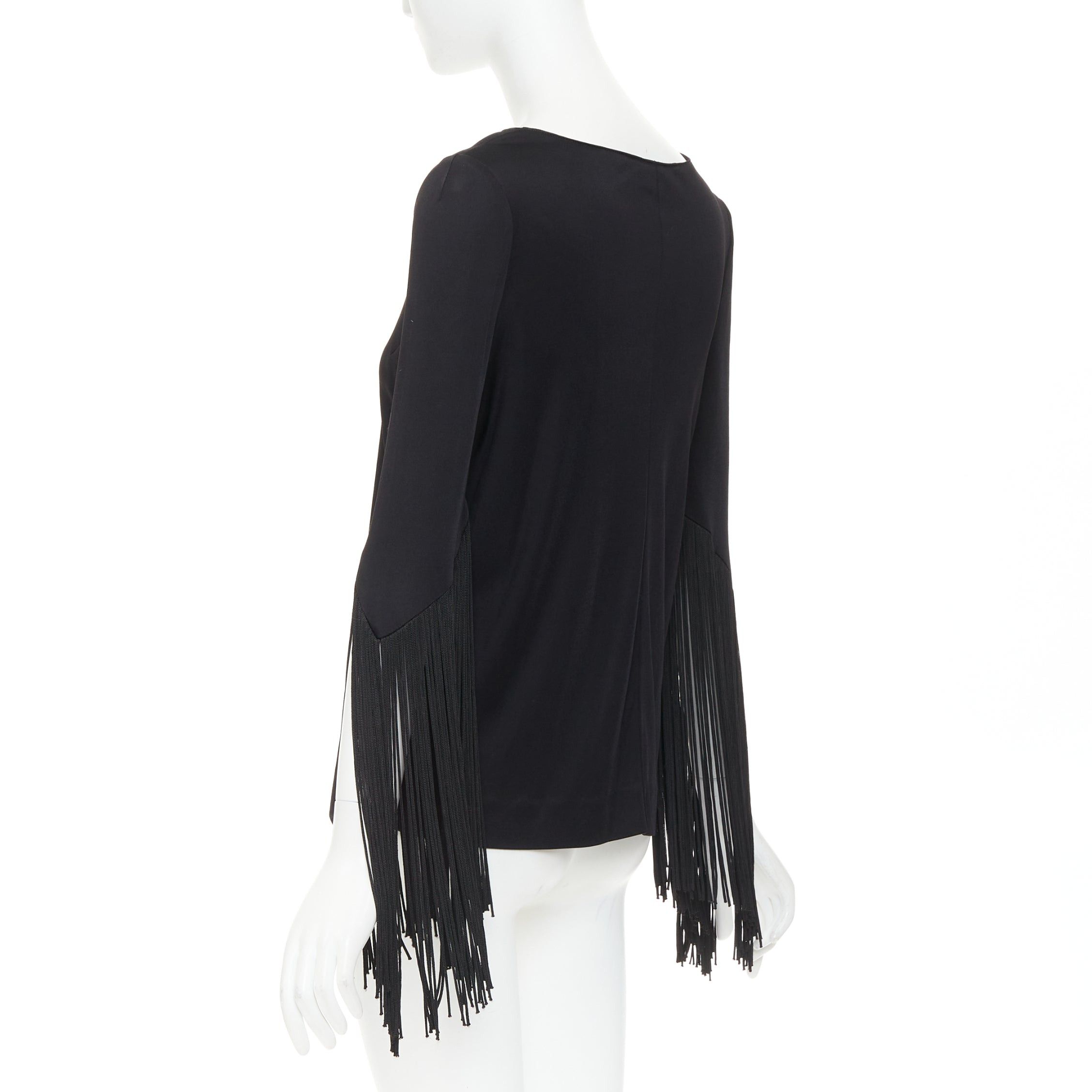 Galvan GALVAN 2018 Vesper black viscose fringe roped half sleeve bateau neck top FR40 S Size M / US 6-8 / IT 42-44 - 6 Thumbnail