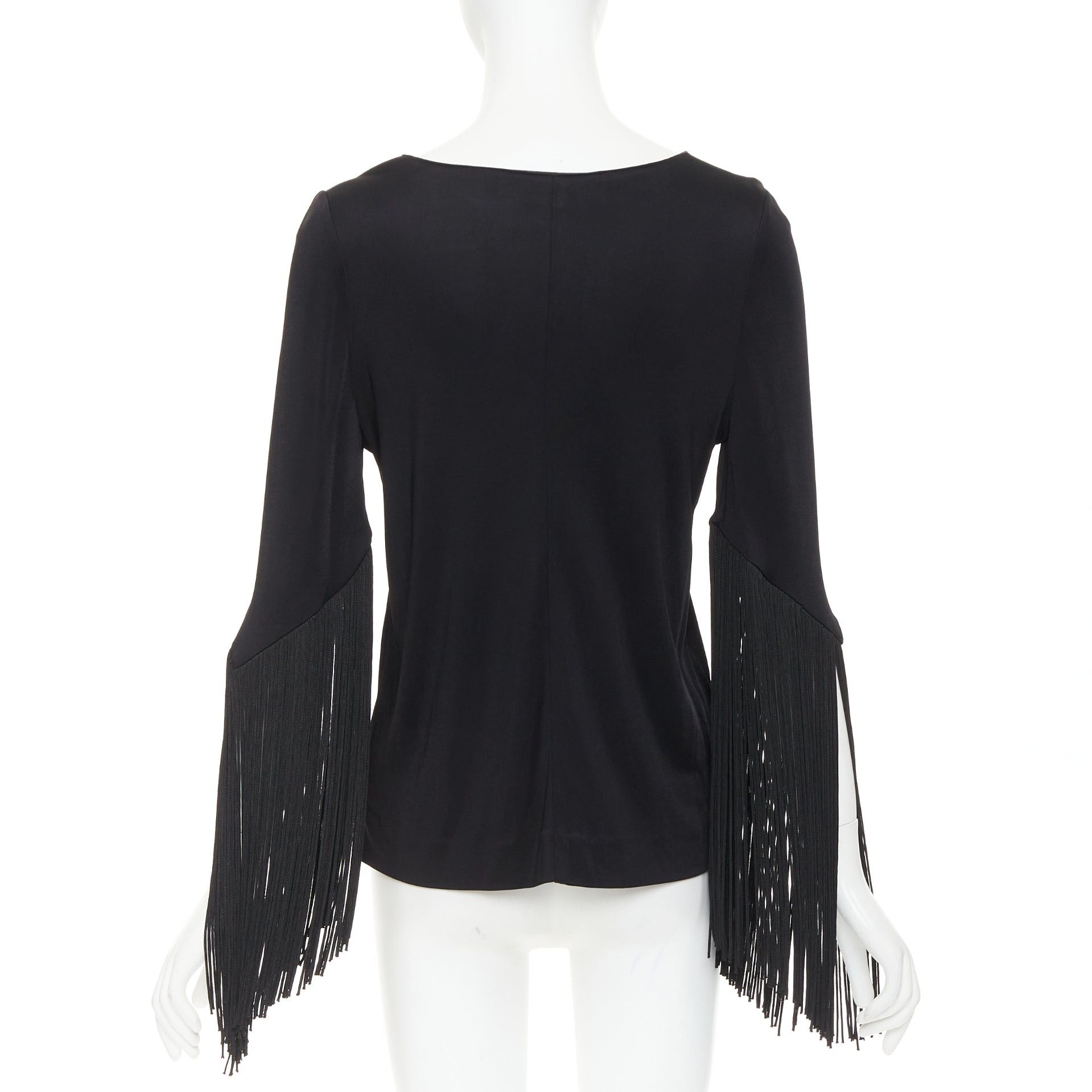 Galvan GALVAN 2018 Vesper black viscose fringe roped half sleeve bateau neck top FR40 S Size M / US 6-8 / IT 42-44 - 5 Thumbnail