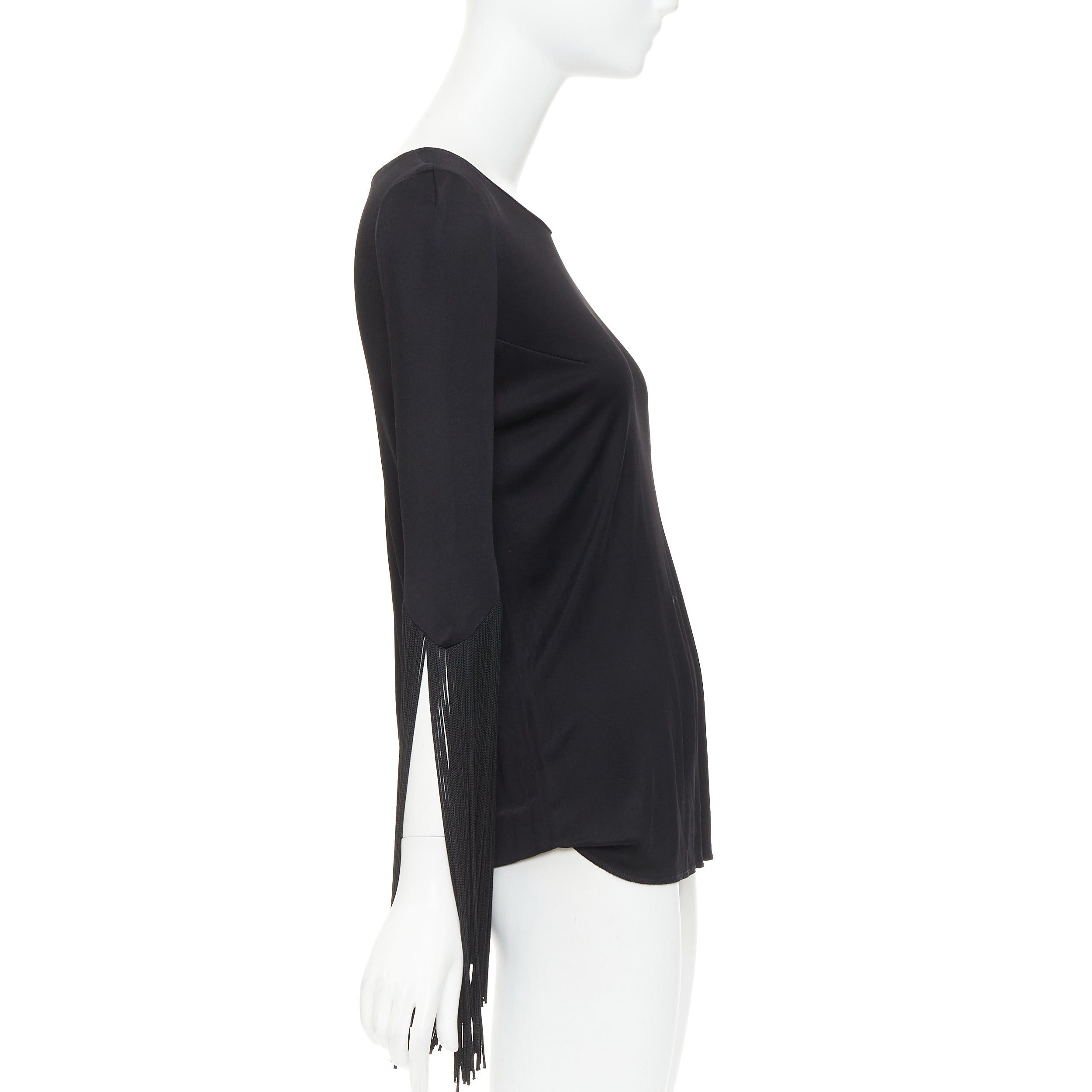 Galvan GALVAN 2018 Vesper black viscose fringe roped half sleeve bateau neck top FR40 S Size M / US 6-8 / IT 42-44 - 4 Thumbnail