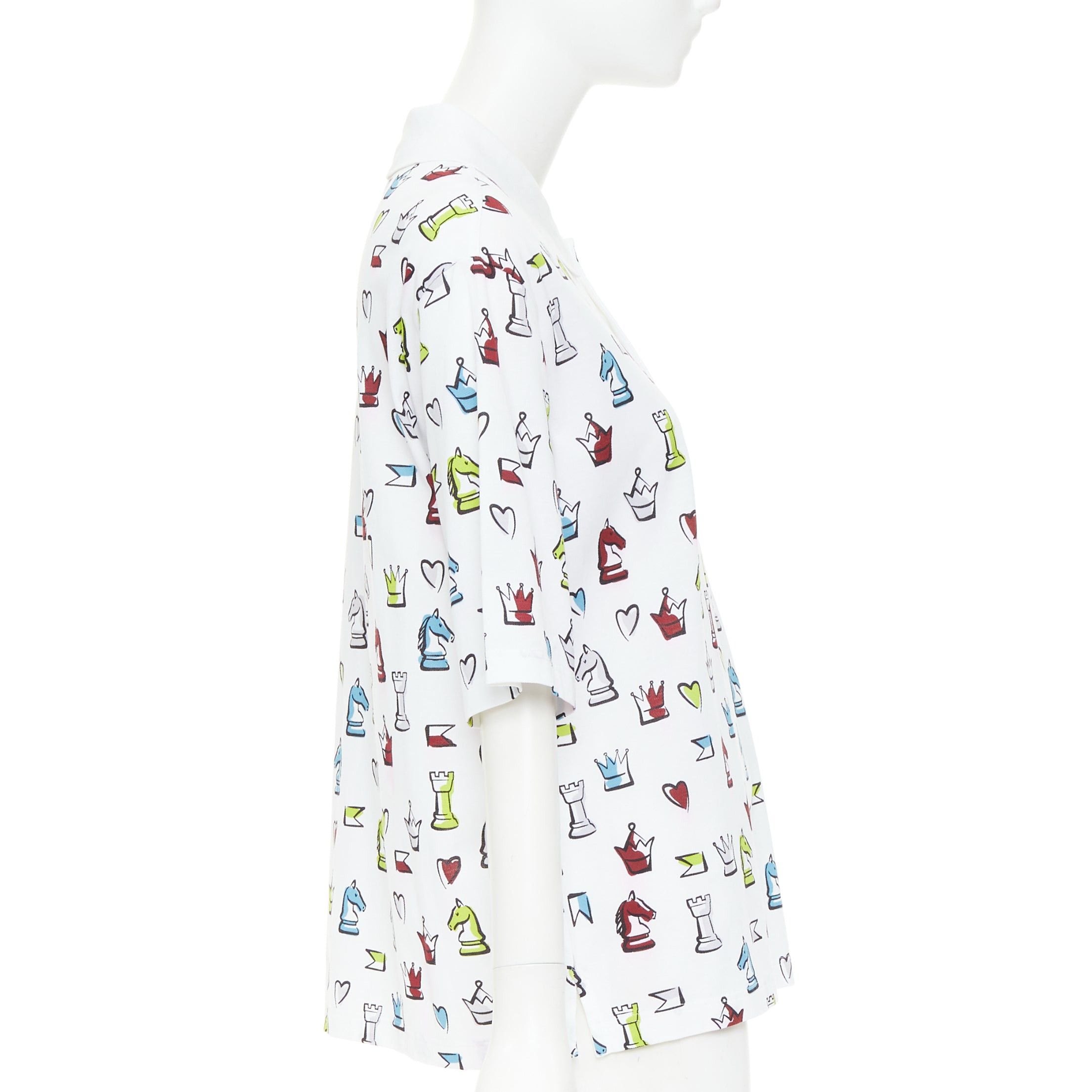 Hermes HERMES 2022 white multicolor animal chess print playgrounds cotton polo shirt S Size S / US 4 / IT 40 - 4 Thumbnail