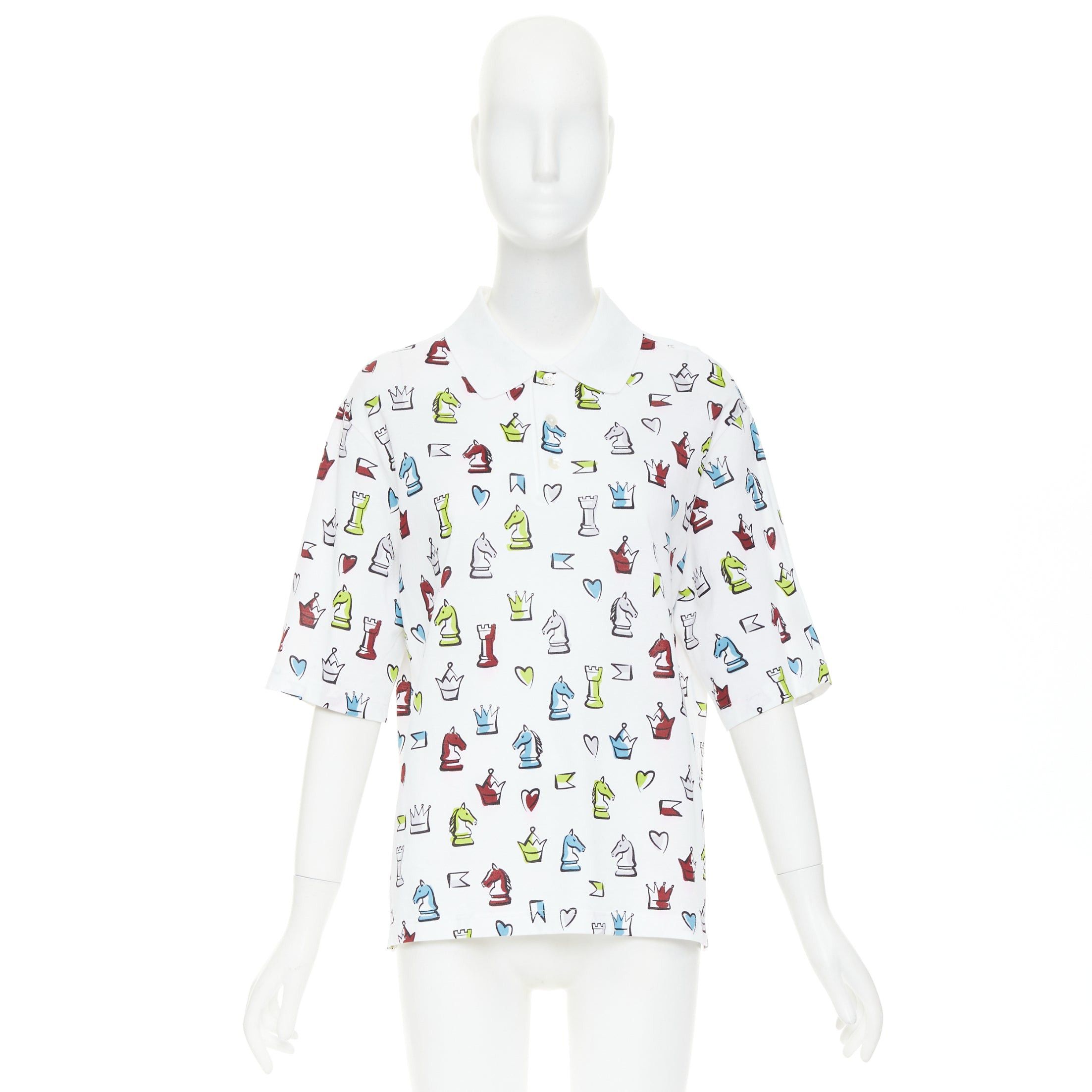 Hermes HERMES 2022 white multicolor animal chess print playgrounds cotton polo shirt S Size S / US 4 / IT 40 - 9 Thumbnail