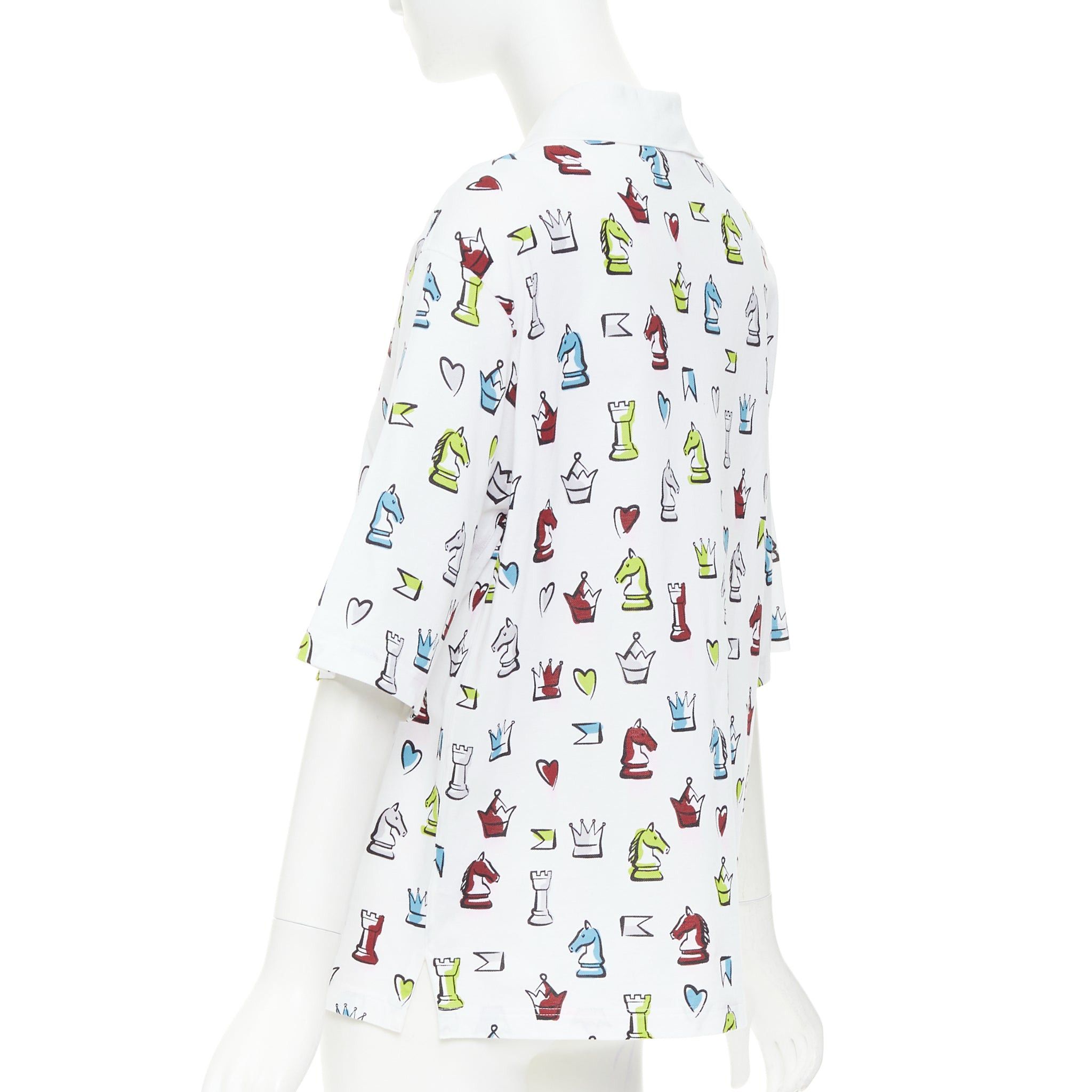 Hermes HERMES 2022 white multicolor animal chess print playgrounds cotton polo shirt S Size S / US 4 / IT 40 - 6 Thumbnail
