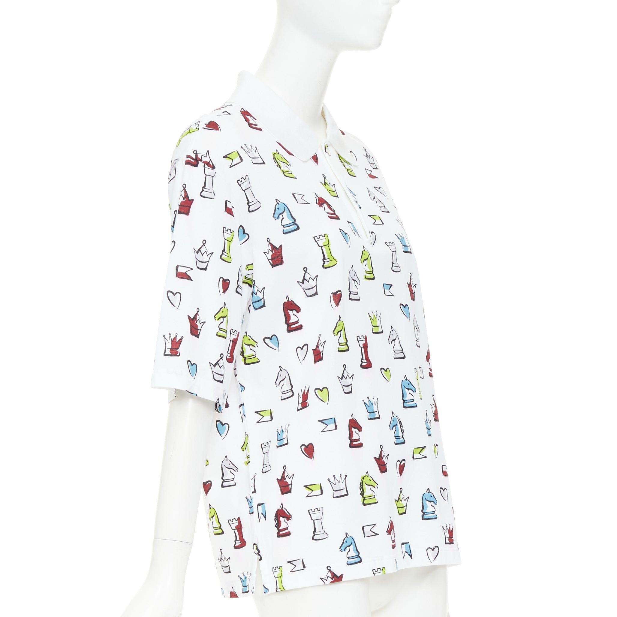 Hermes HERMES 2022 white multicolor animal chess print playgrounds cotton polo shirt S Size S / US 4 / IT 40 - 3 Thumbnail
