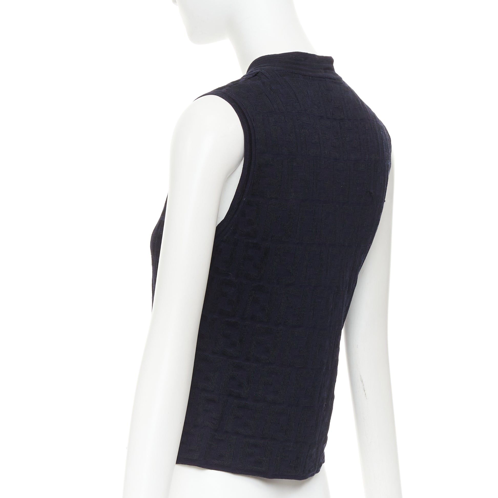 Fendi FENDI 1990s Maglia Vintage black navy FF Zucca monogram shell button knit vest top IT40 S Size S / US 4 / IT 40 - 6 Thumbnail