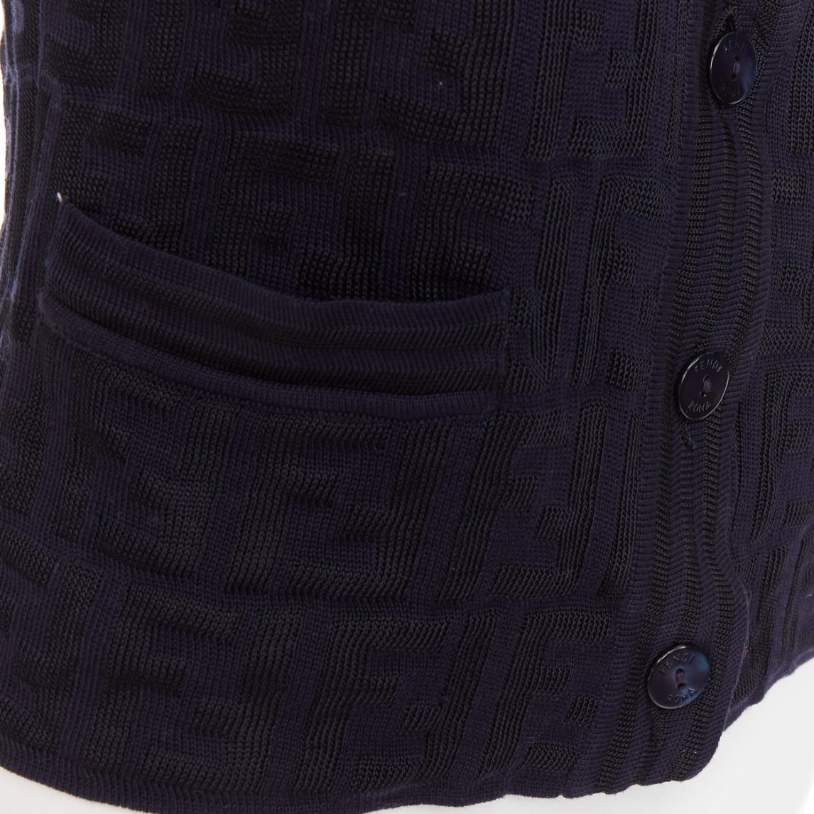 Fendi FENDI 1990s Maglia Vintage black navy FF Zucca monogram shell button knit vest top IT40 S Size S / US 4 / IT 40 - 7 Thumbnail