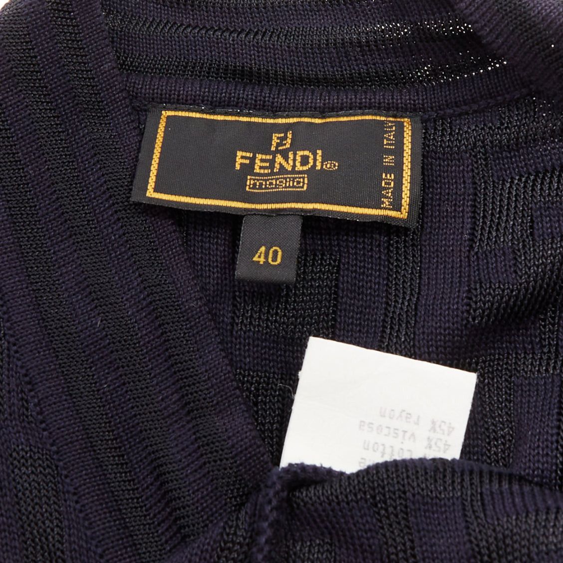 Fendi FENDI 1990s Maglia Vintage black navy FF Zucca monogram shell button knit vest top IT40 S Size S / US 4 / IT 40 - 8 Thumbnail