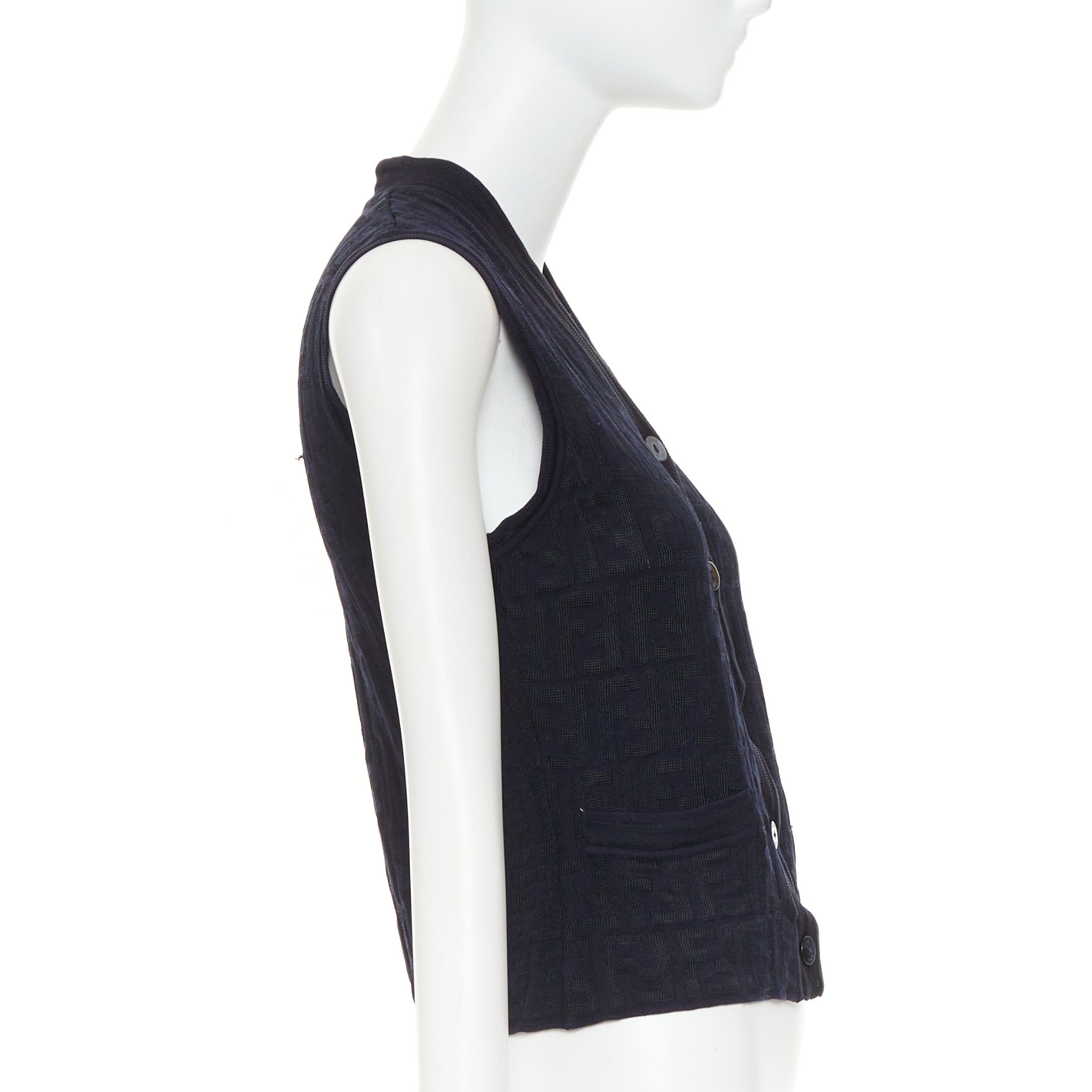 Fendi FENDI 1990s Maglia Vintage black navy FF Zucca monogram shell button knit vest top IT40 S Size S / US 4 / IT 40 - 4 Thumbnail