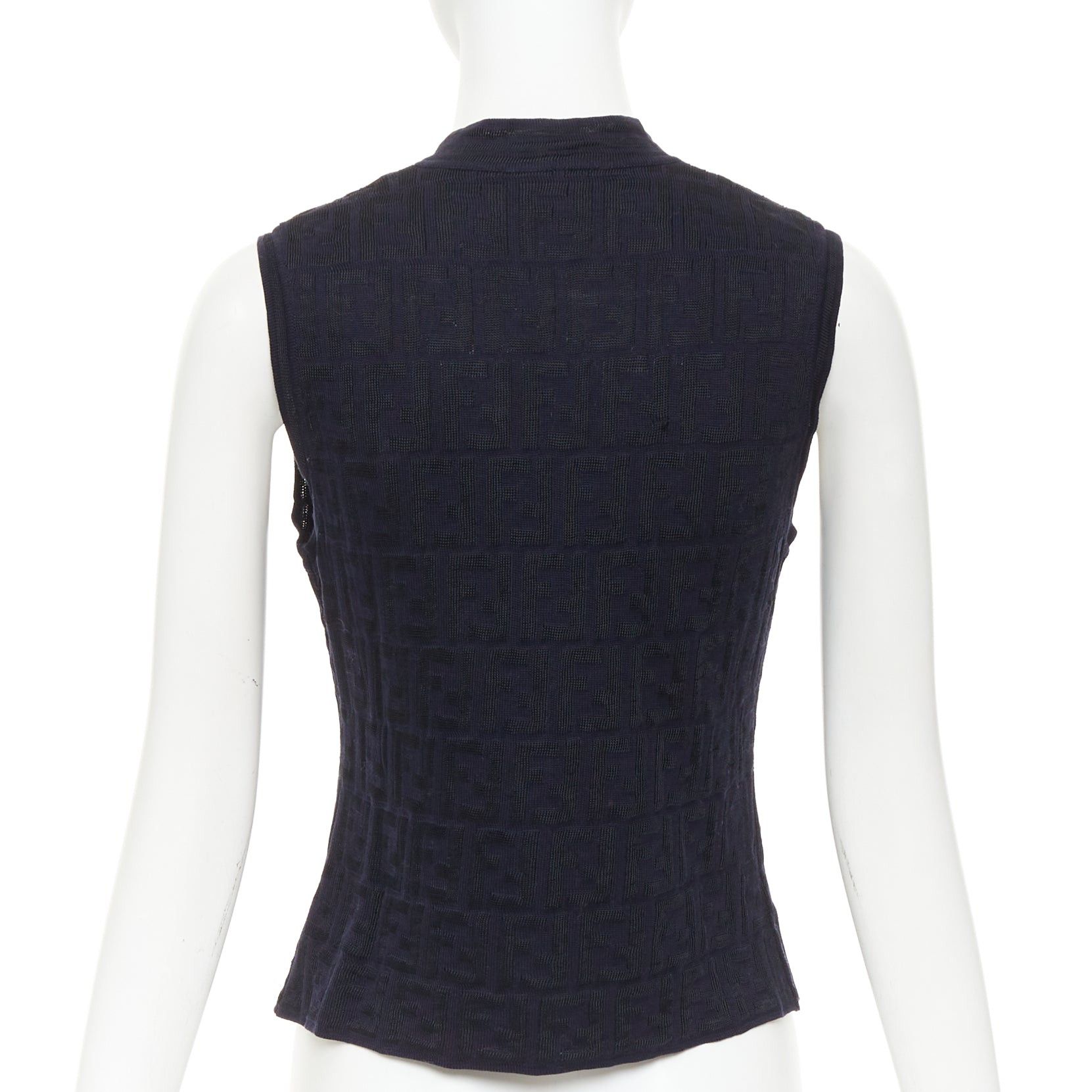 Fendi FENDI 1990s Maglia Vintage black navy FF Zucca monogram shell button knit vest top IT40 S Size S / US 4 / IT 40 - 5 Thumbnail