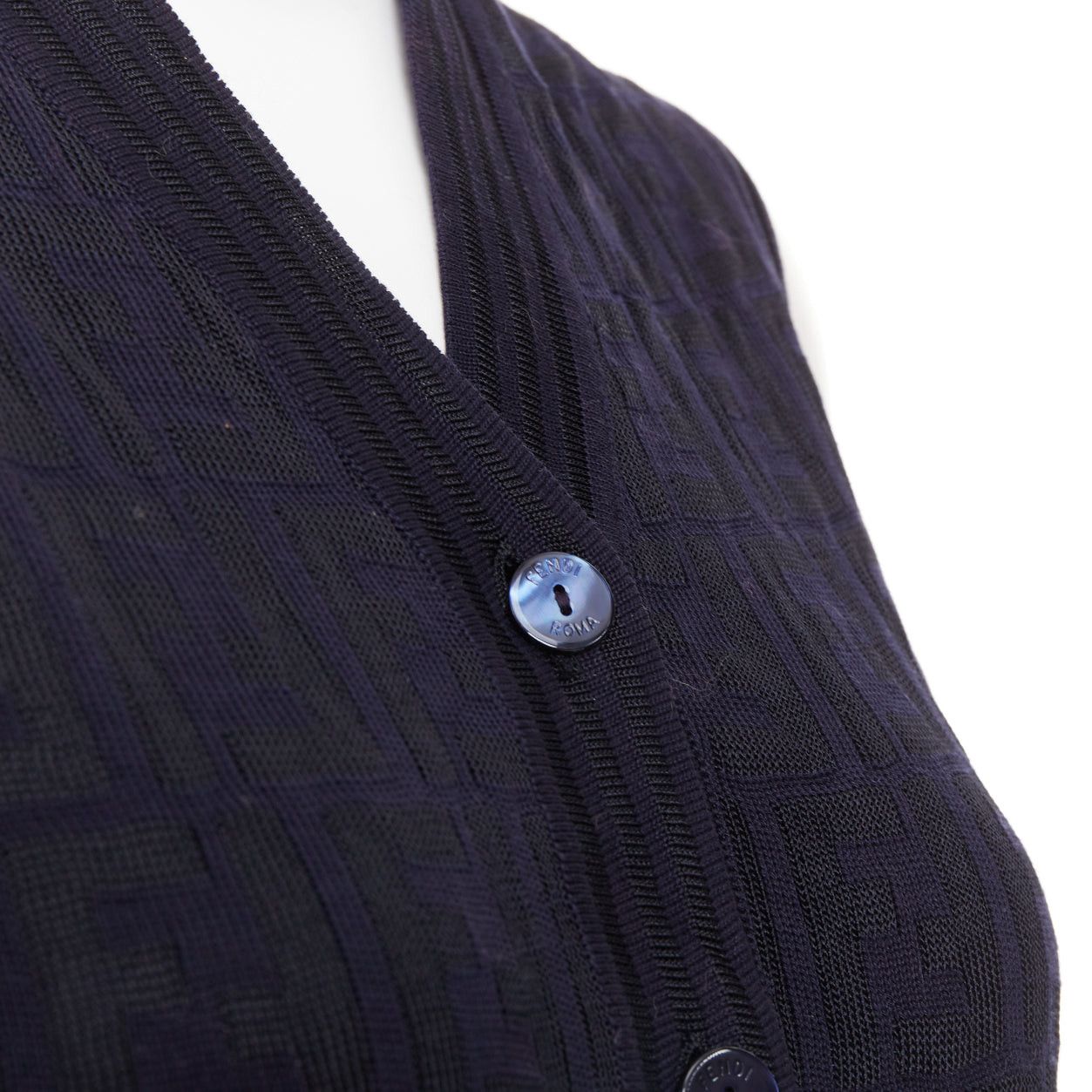 Fendi FENDI 1990s Maglia Vintage black navy FF Zucca monogram shell button knit vest top IT40 S Size S / US 4 / IT 40 - 2 Thumbnail