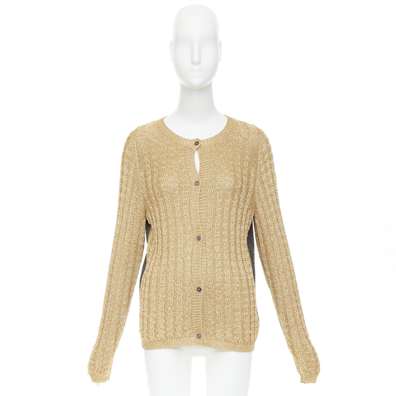 Marni MARNI 2010 gold metallic cable knit front grey contrast back cardigan IT40 S Size S / US 4 / IT 40 - 10 Thumbnail