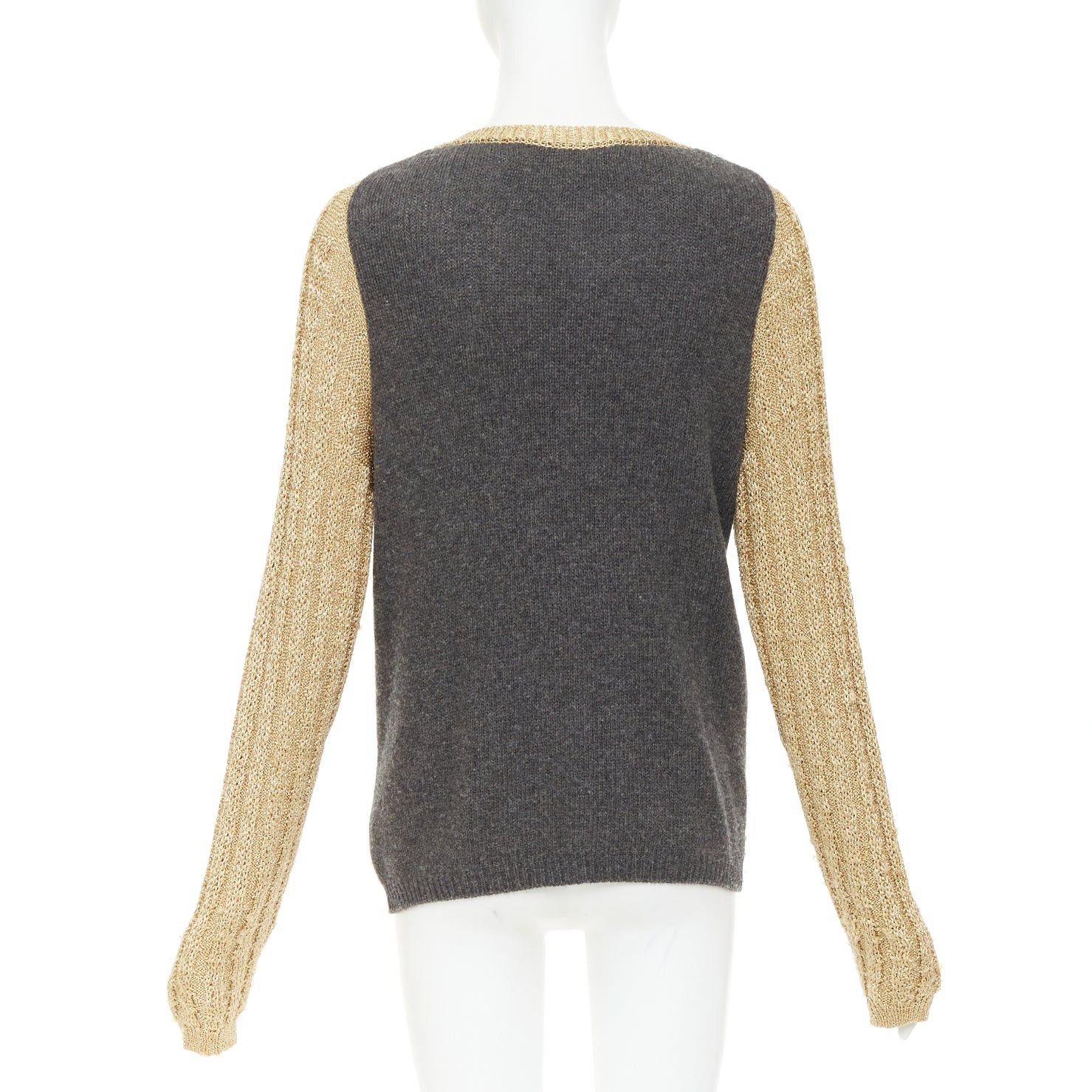 Marni MARNI 2010 gold metallic cable knit front grey contrast back cardigan IT40 S Size S / US 4 / IT 40 - 3 Thumbnail