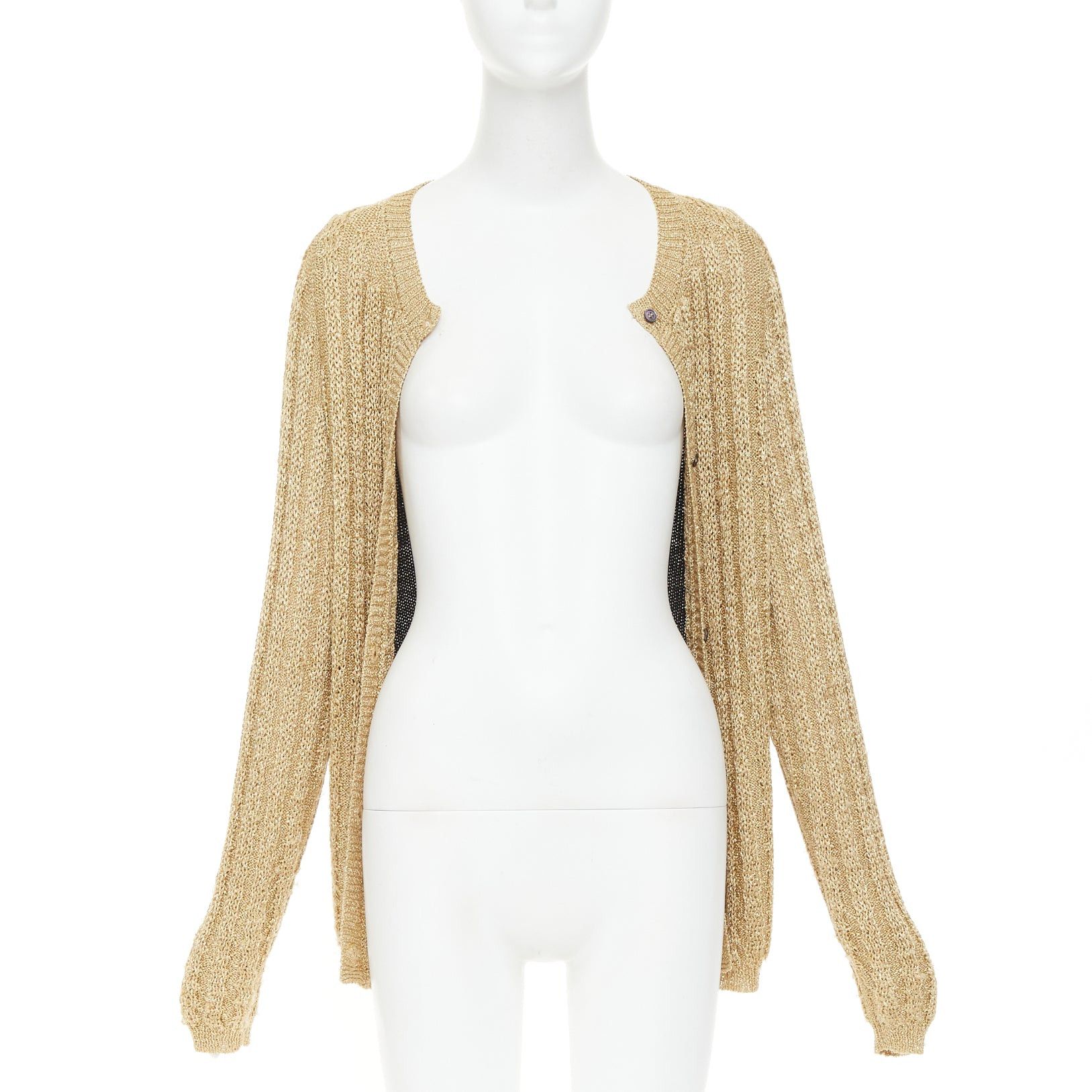 Marni MARNI 2010 gold metallic cable knit front grey contrast back cardigan IT40 S Size S / US 4 / IT 40 - 4 Thumbnail