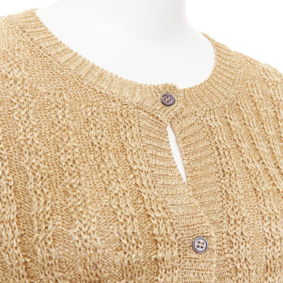 Marni MARNI 2010 gold metallic cable knit front grey contrast back cardigan IT40 S Size S / US 4 / IT 40 - 2 Thumbnail