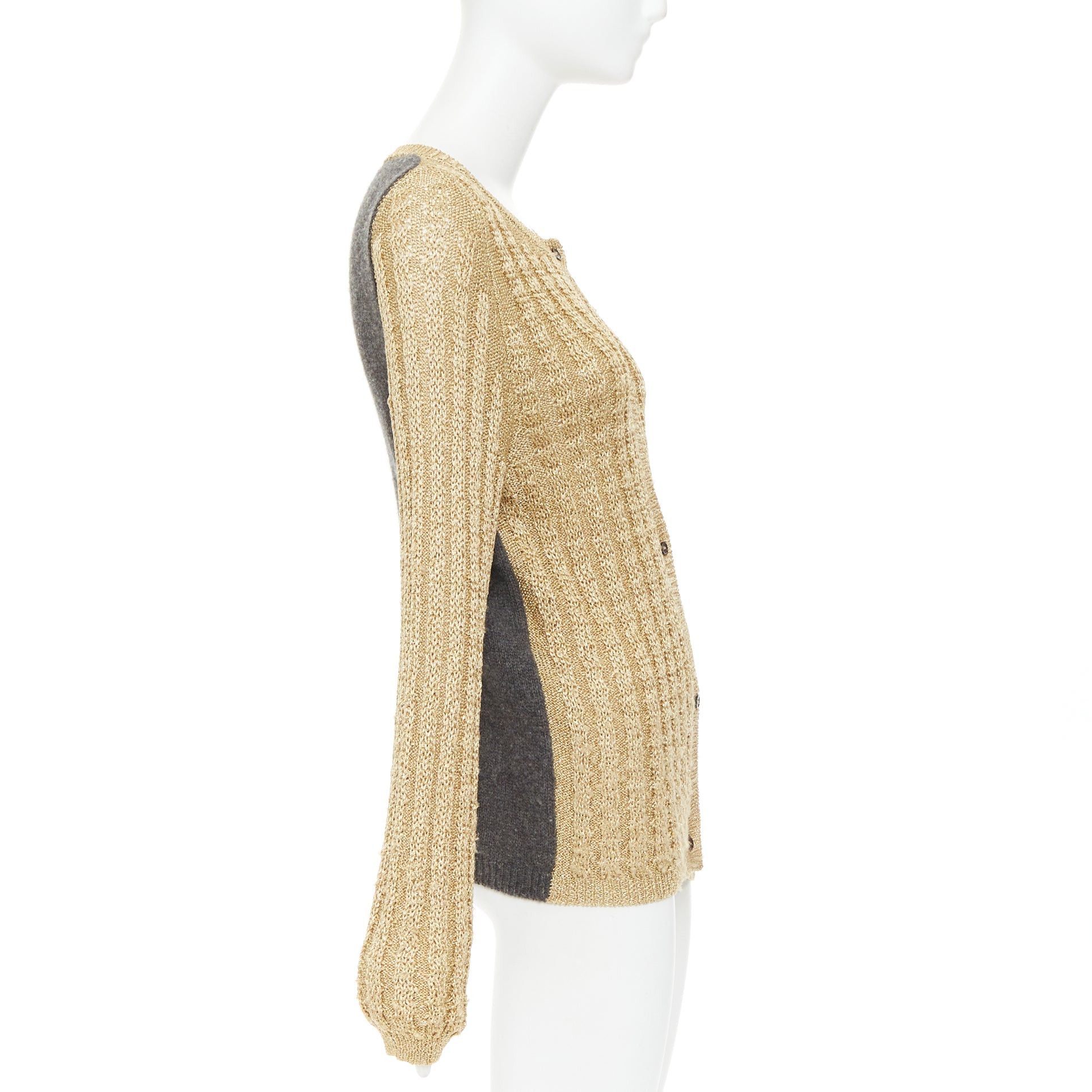 Marni MARNI 2010 gold metallic cable knit front grey contrast back cardigan IT40 S Size S / US 4 / IT 40 - 6 Thumbnail
