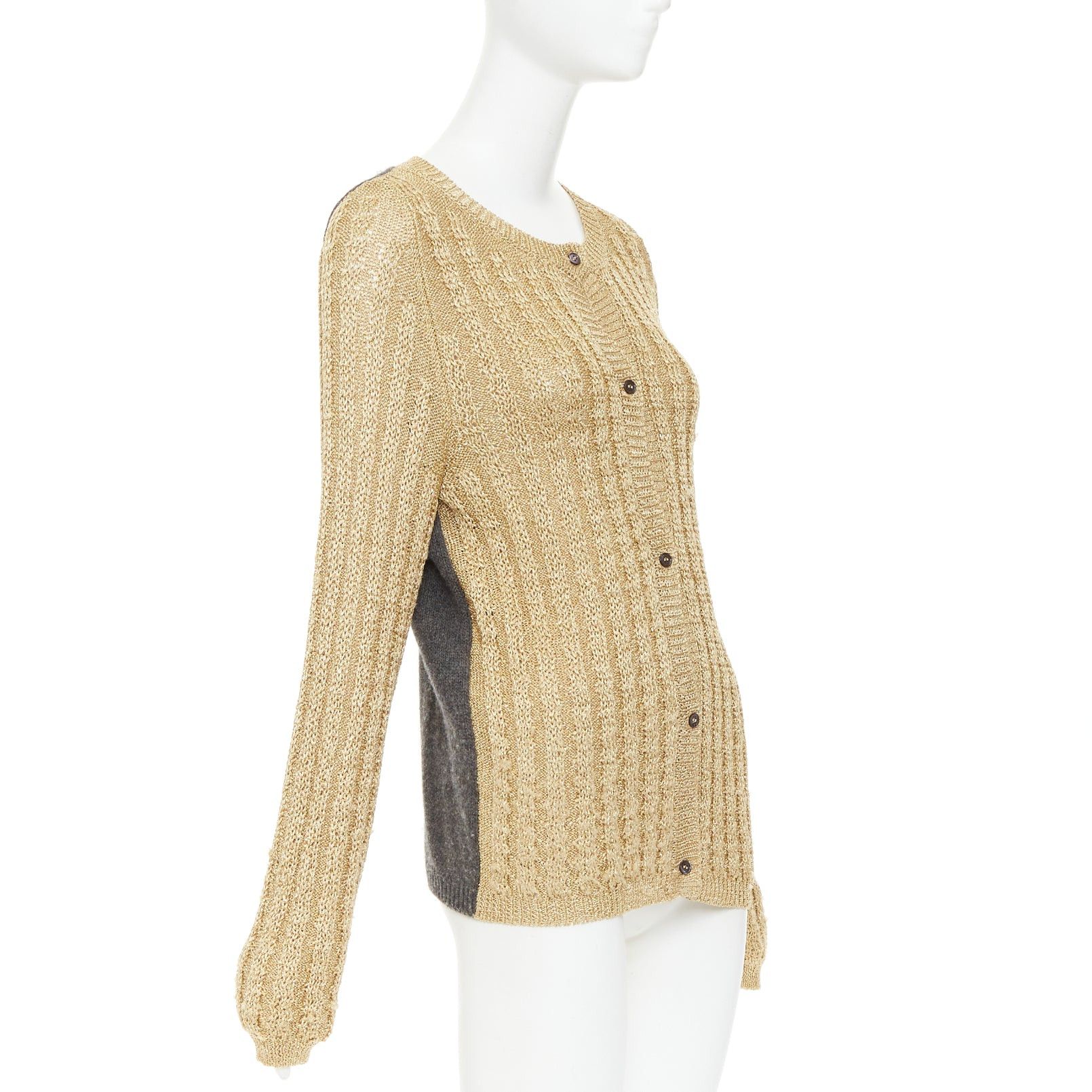 Marni MARNI 2010 gold metallic cable knit front grey contrast back cardigan IT40 S Size S / US 4 / IT 40 - 5 Thumbnail