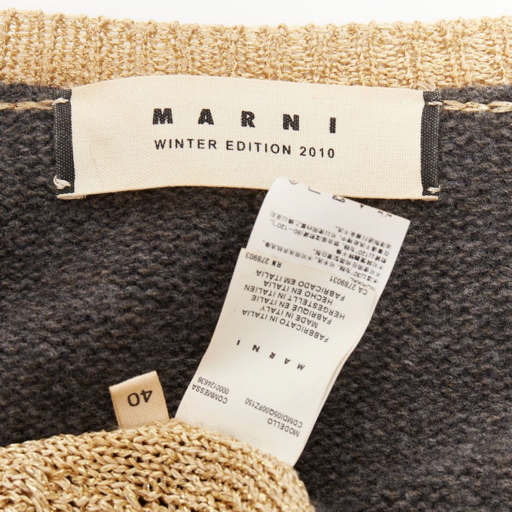Marni MARNI 2010 gold metallic cable knit front grey contrast back cardigan IT40 S Size S / US 4 / IT 40 - 9 Thumbnail