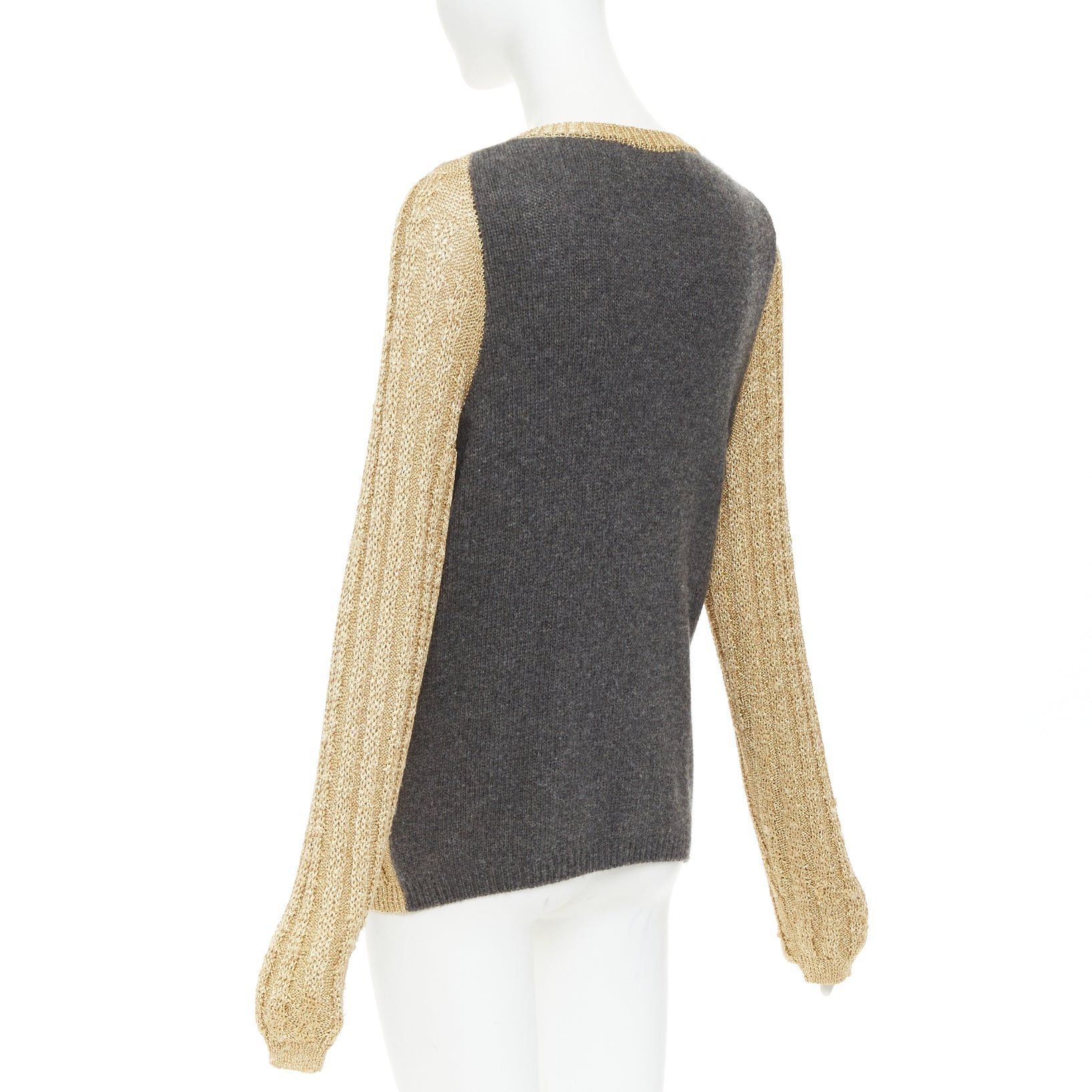 Marni MARNI 2010 gold metallic cable knit front grey contrast back cardigan IT40 S Size S / US 4 / IT 40 - 7 Thumbnail