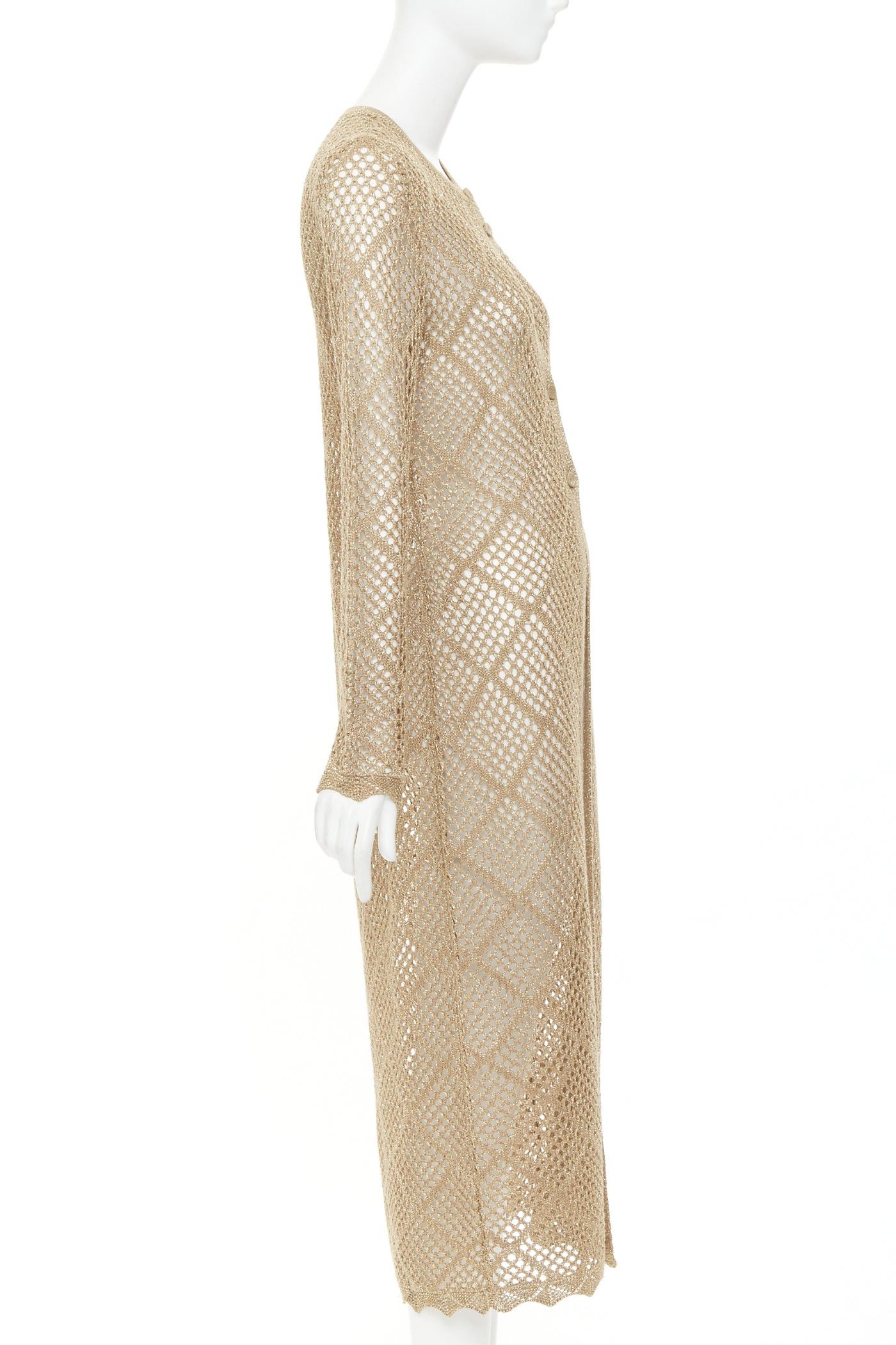 TWINSET TWINSET 2024 metallic gold lurex mesh diamond open knit lace trim long cardigan M Size M / US 6-8 / IT 42-44 - 5 Thumbnail