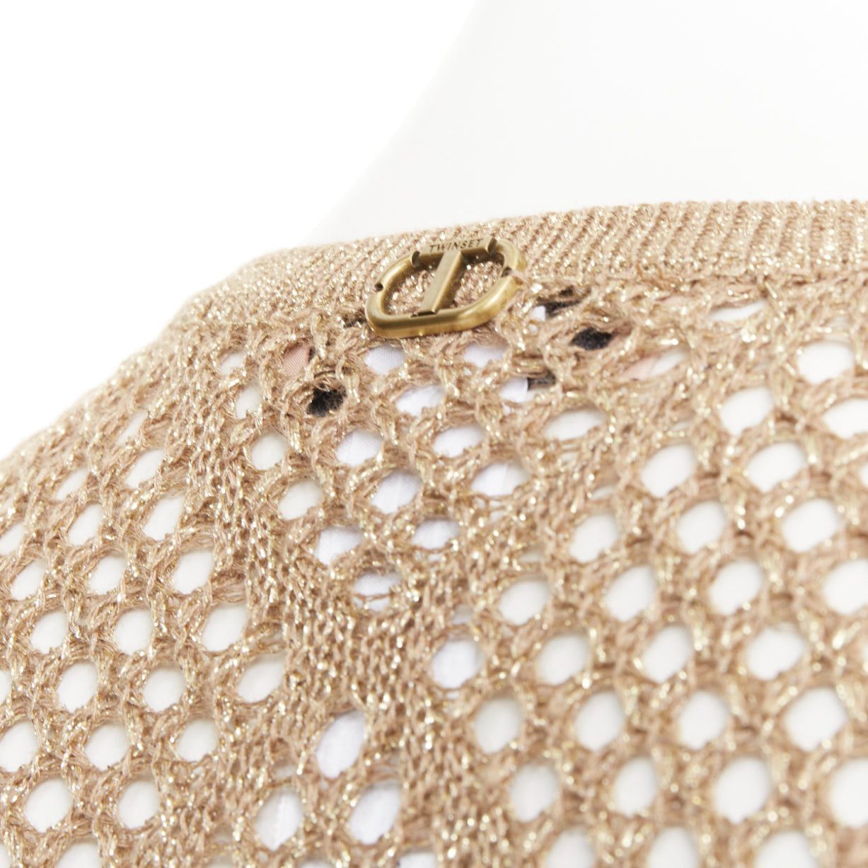 TWINSET TWINSET 2024 metallic gold lurex mesh diamond open knit lace trim long cardigan M Size M / US 6-8 / IT 42-44 - 2 Thumbnail