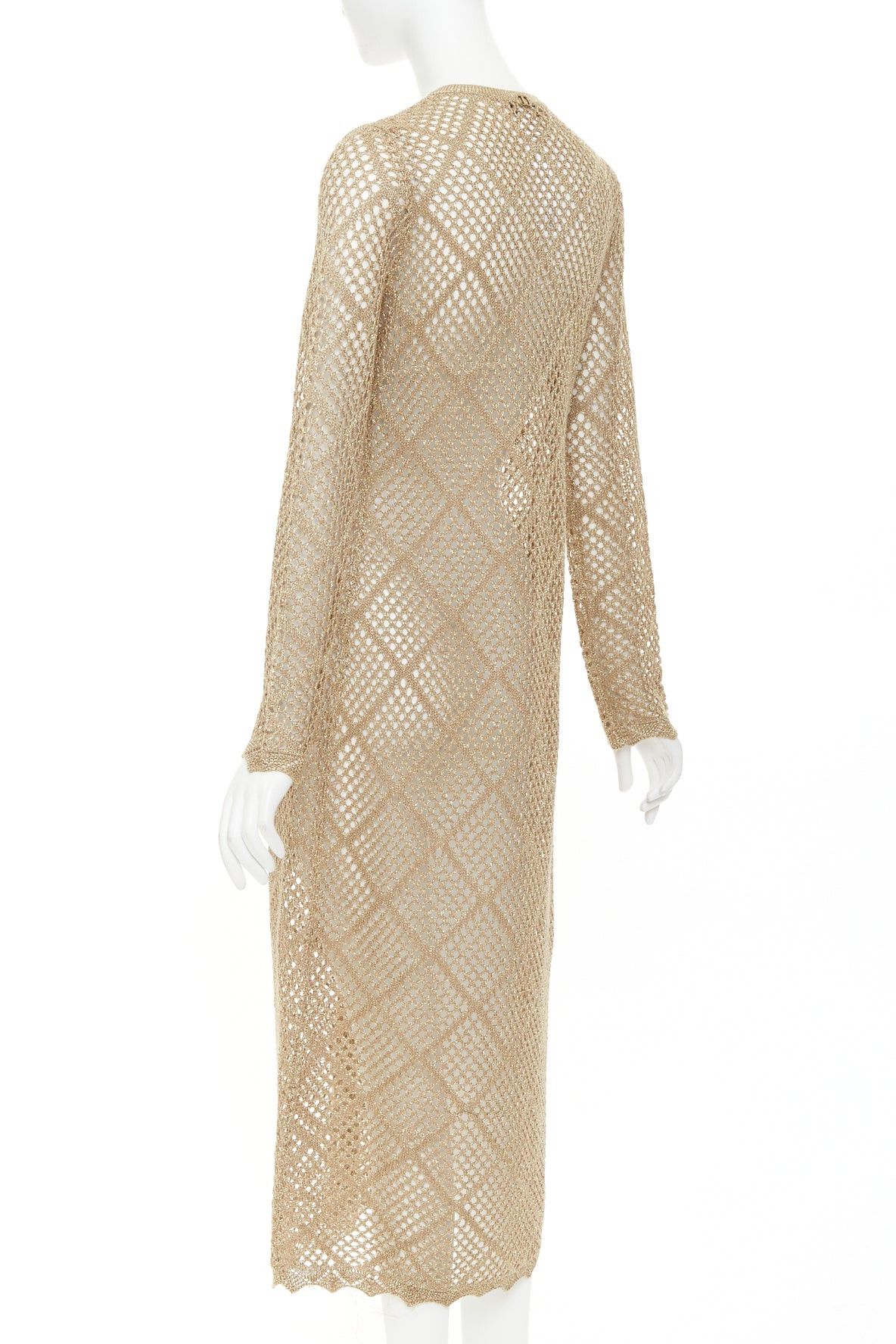 TWINSET TWINSET 2024 metallic gold lurex mesh diamond open knit lace trim long cardigan M Size M / US 6-8 / IT 42-44 - 7 Thumbnail