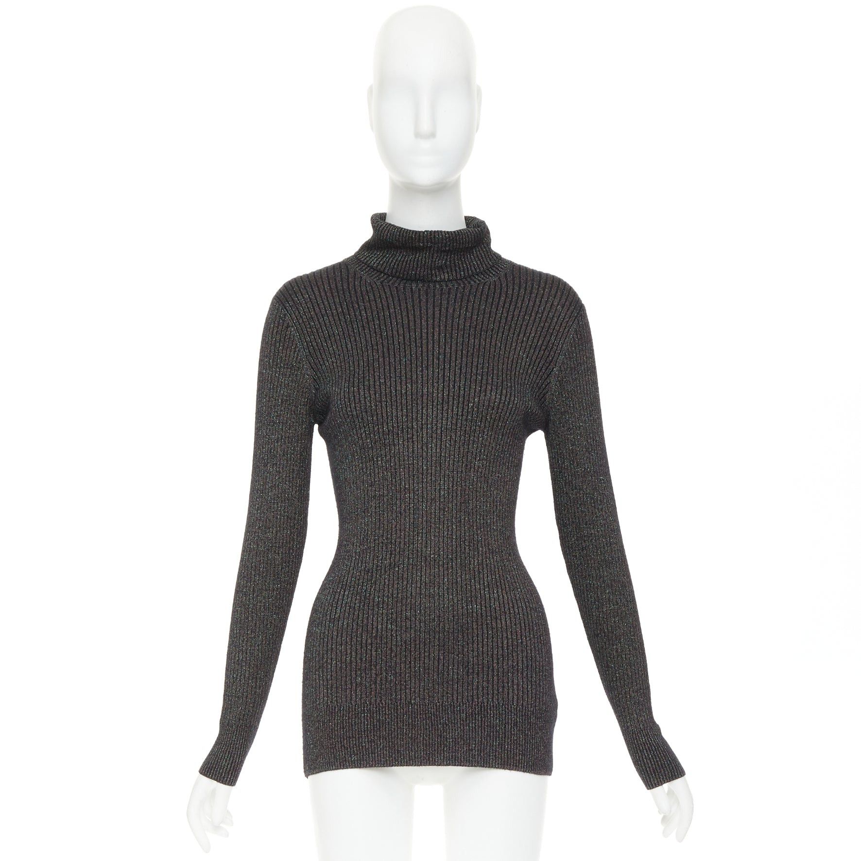 Dries Van Noten DRIES VAN NOTEN metallic green lurex viscose blend ribbed turtleneck sweater M Size M / US 6-8 / IT 42-44 - 9 Thumbnail