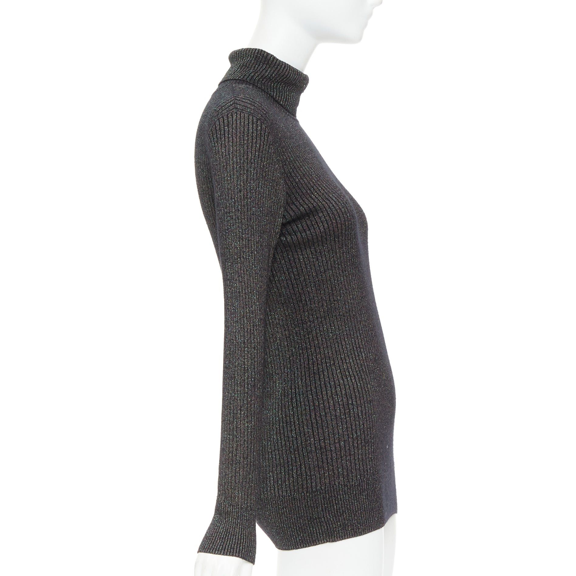 Dries Van Noten DRIES VAN NOTEN metallic green lurex viscose blend ribbed turtleneck sweater M Size M / US 6-8 / IT 42-44 - 4 Thumbnail