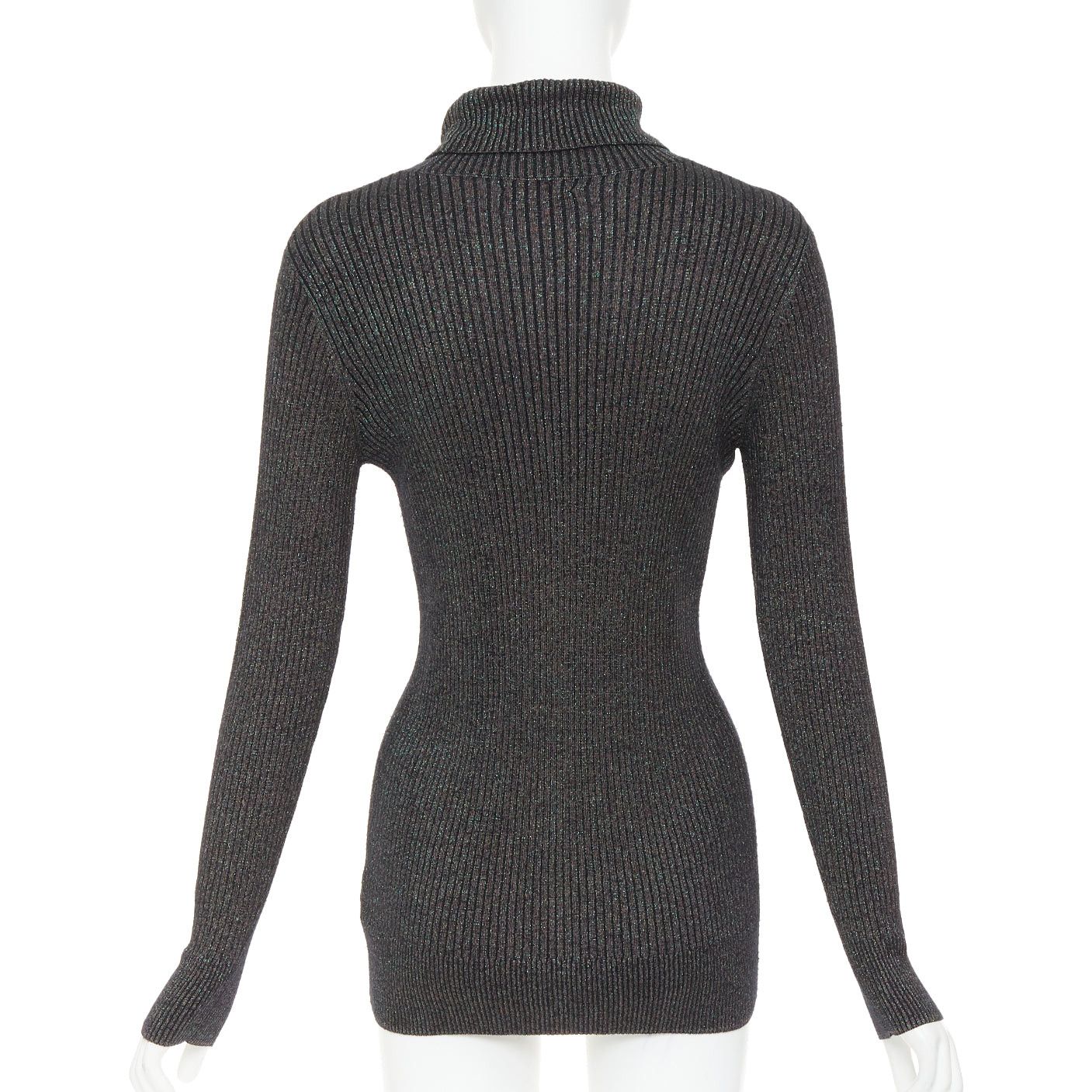 Dries Van Noten DRIES VAN NOTEN metallic green lurex viscose blend ribbed turtleneck sweater M Size M / US 6-8 / IT 42-44 - 5 Thumbnail
