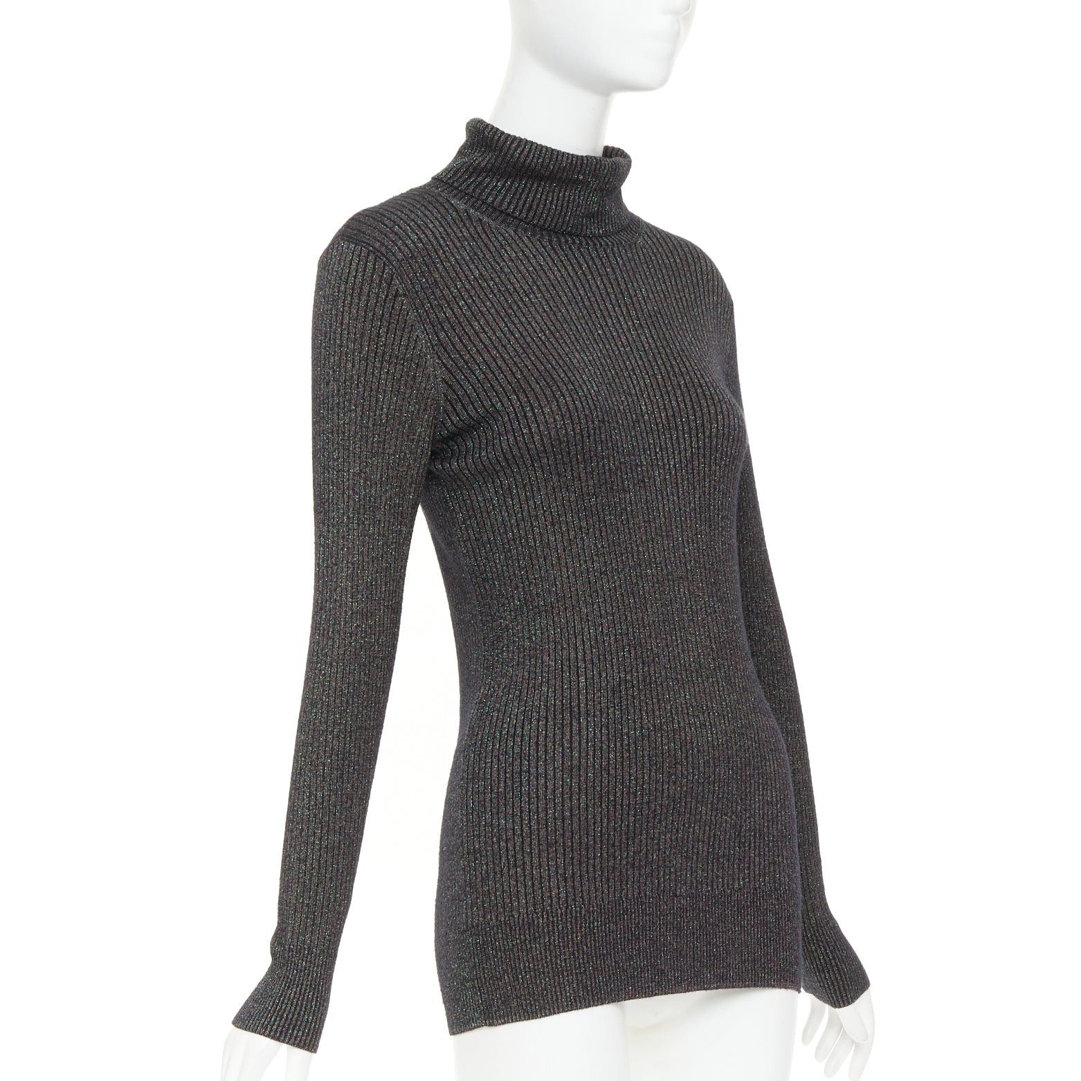 Dries Van Noten DRIES VAN NOTEN metallic green lurex viscose blend ribbed turtleneck sweater M Size M / US 6-8 / IT 42-44 - 3 Thumbnail