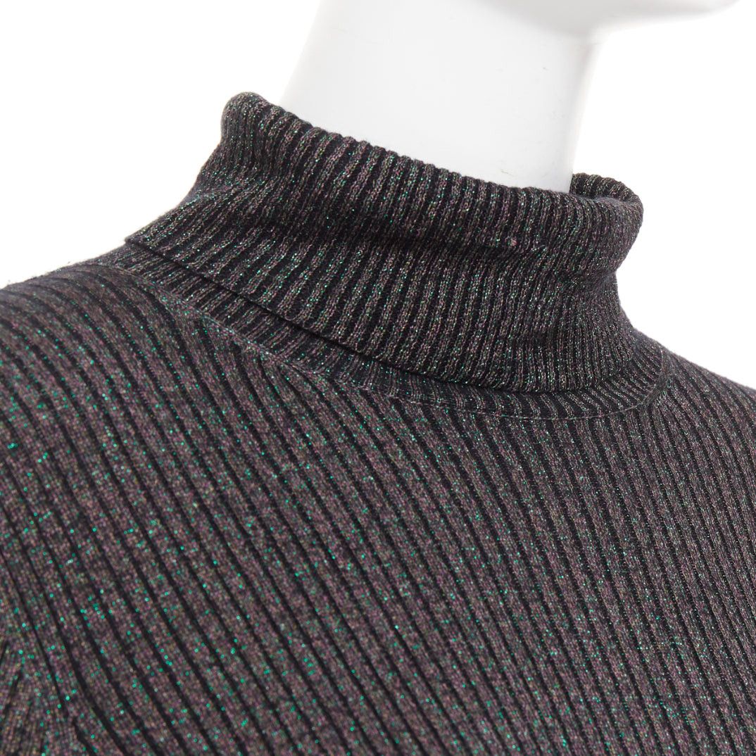 Dries Van Noten DRIES VAN NOTEN metallic green lurex viscose blend ribbed turtleneck sweater M Size M / US 6-8 / IT 42-44 - 2 Thumbnail